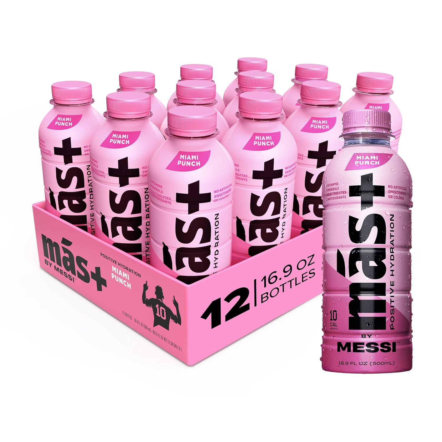 Más+ by Messi 16.9oz Miami Punch Sports Drink & Hydration Beverage, 12-pack