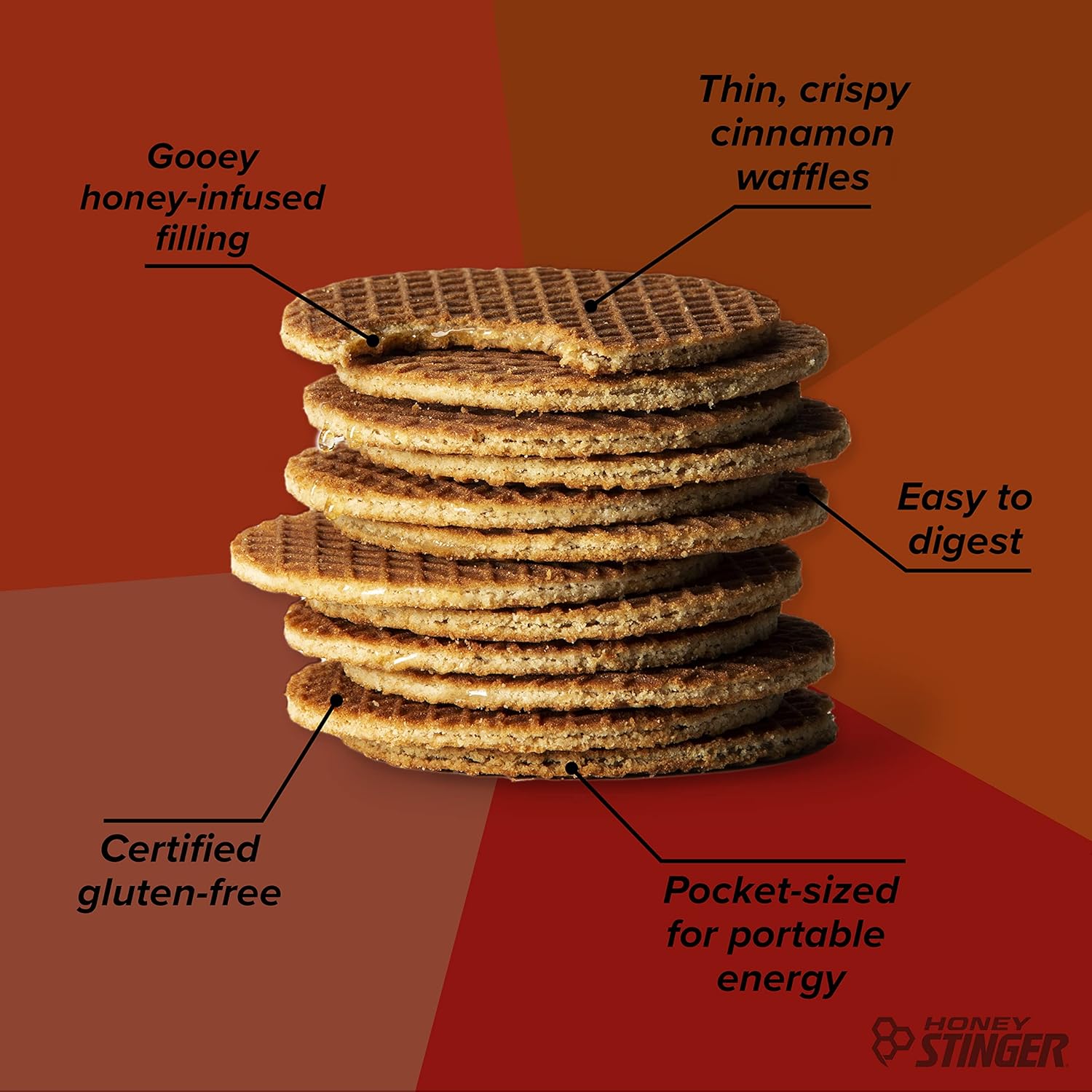 Honey Stinger Organic Gluten Free Cinnamon Waffle | Energy Stroopwafel for Exercise, Endurance and Performance | Sports Nutrition for Home & Gym, Pre and Post Workout | Box of 16 Waffles, 16.96 Ounces