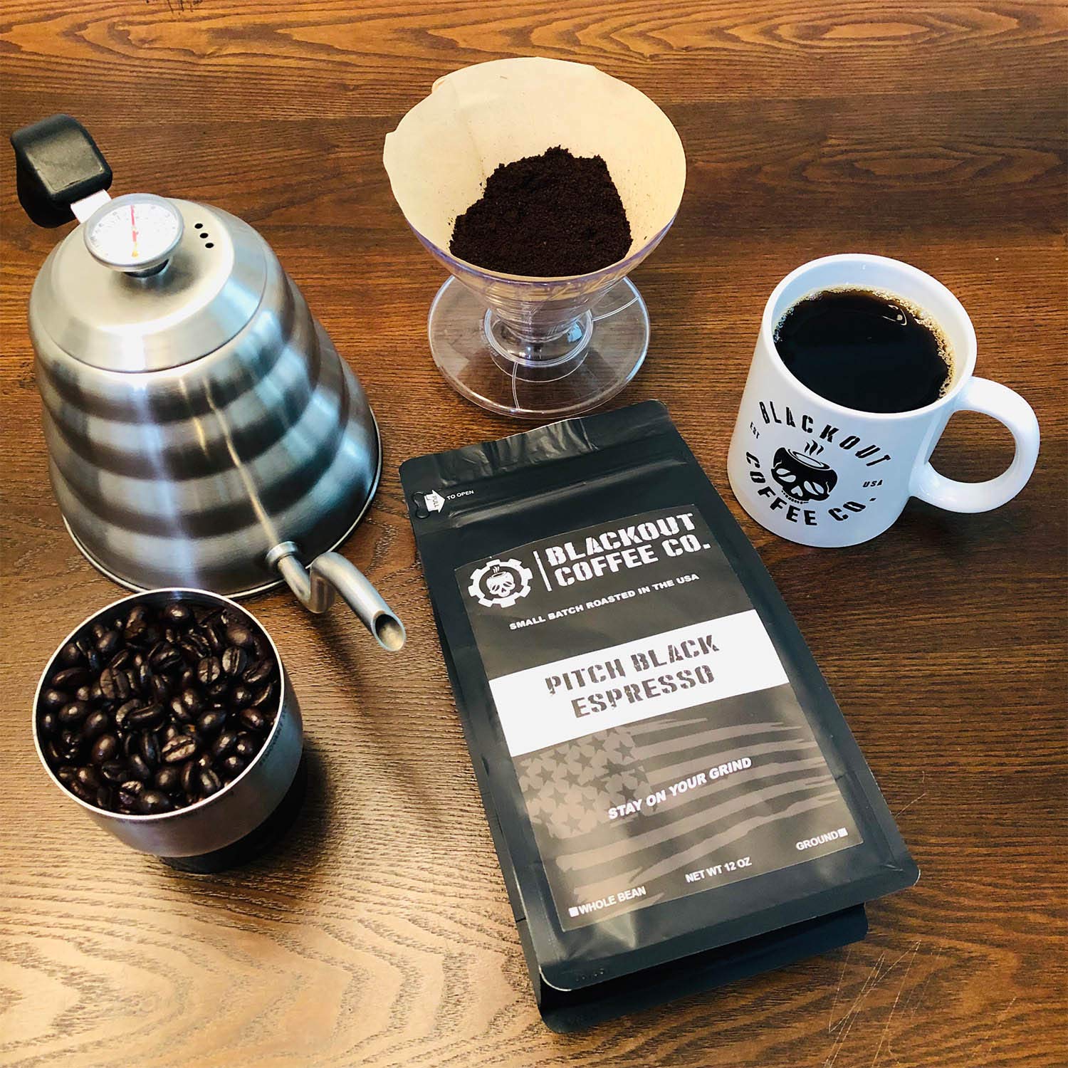 Blackout Coffee Pitch Black Espresso Extra Dark Roast - European-Style, Aromatic, Small Batch Freshly Roasted in the USA - 12 oz Bag (Medium Ground)