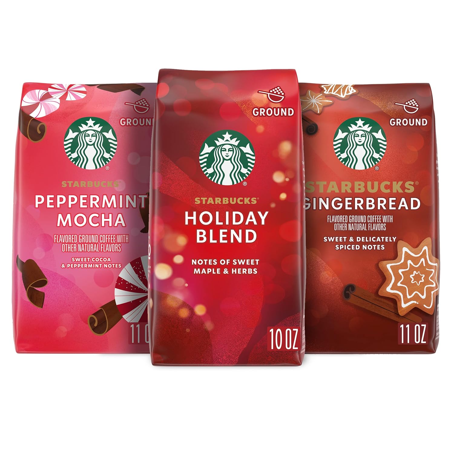 Starbucks Dark Roast Ground Coffee, Variety Pack, 3 bags (12 oz each)