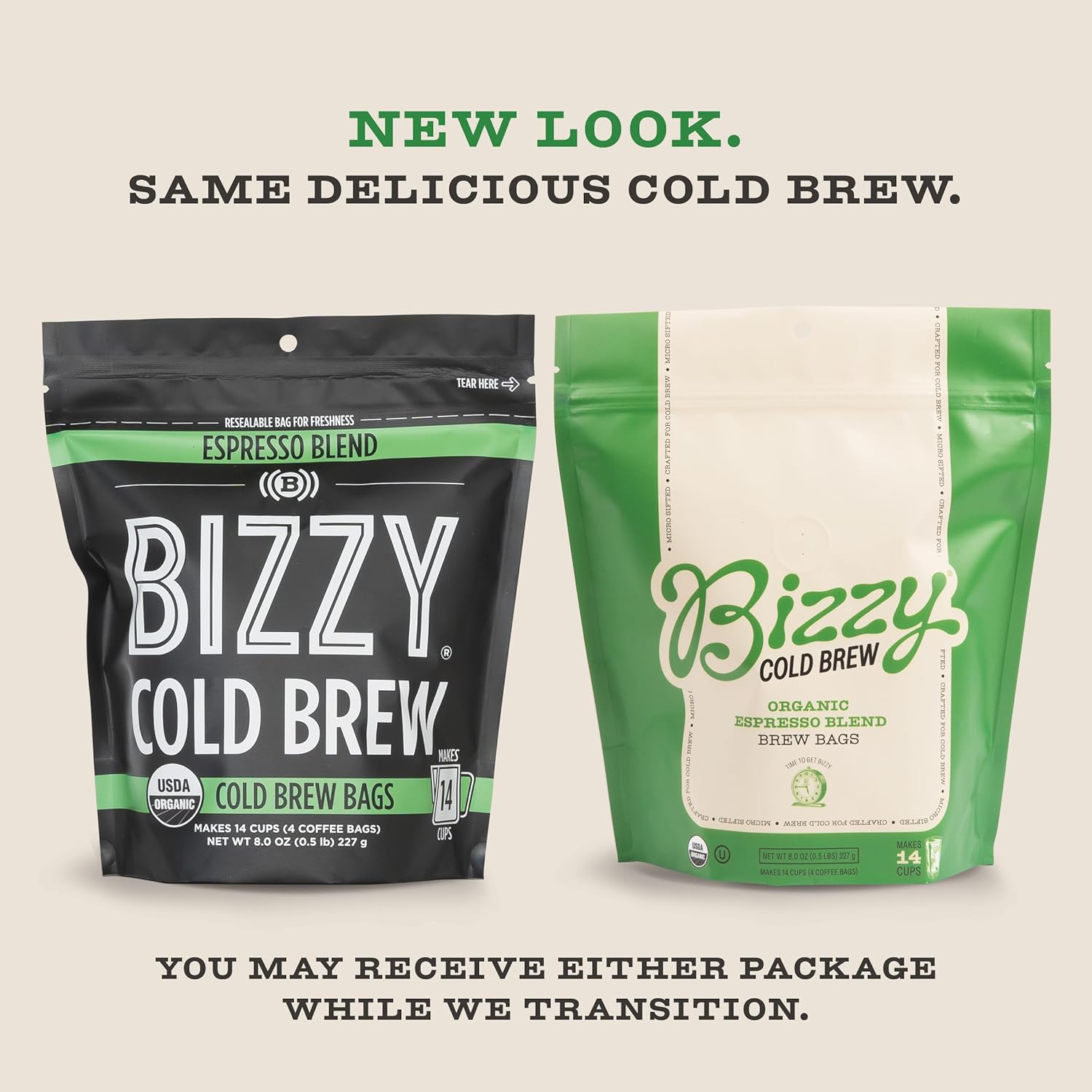 Bizzy Organic Cold Brew Coffee | Bundle | Coarse Ground Coffee | Espresso Blend 1 LB + Espresso Blend Brew Bags 4-count | 2 Pack
