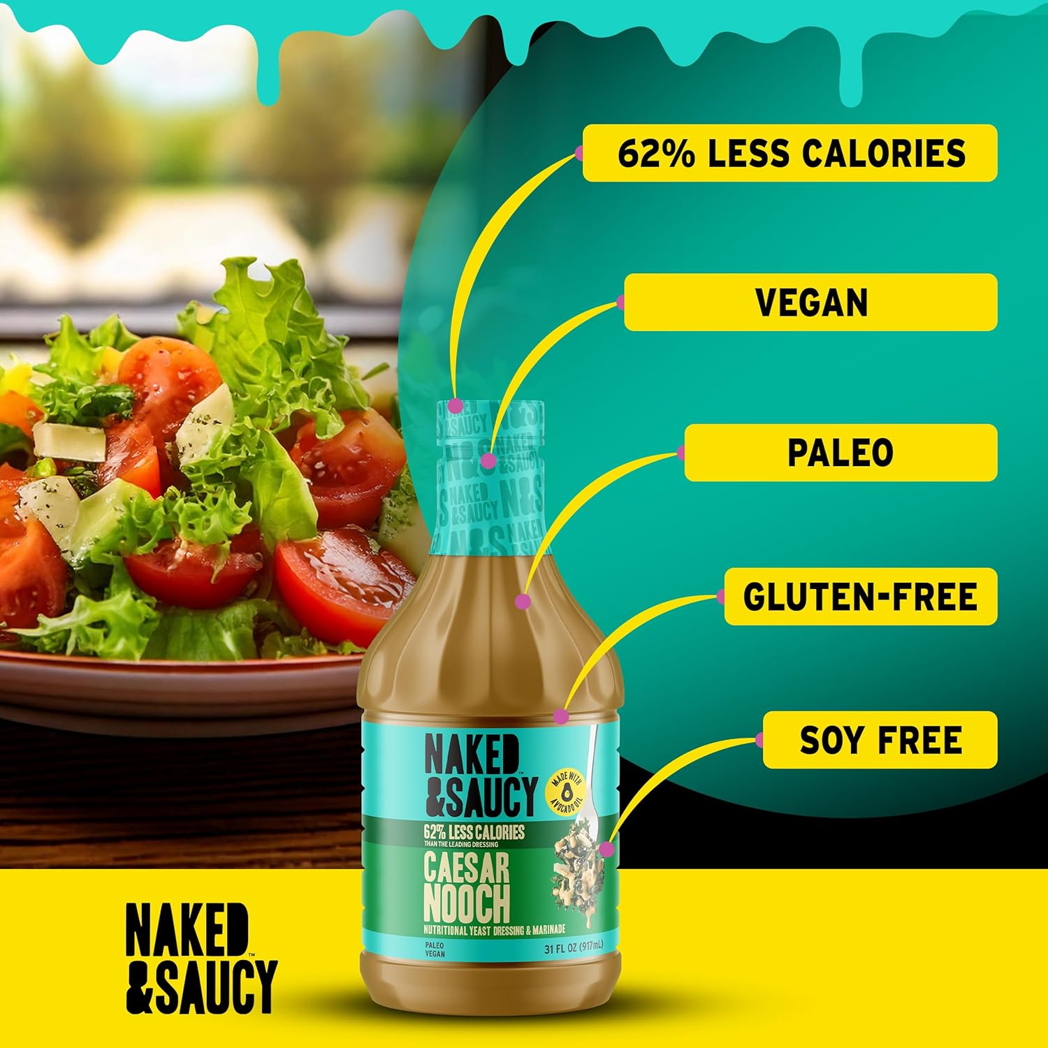 Naked & Saucy Nooch Low Calorie Caesar Dressing, Gluten-Free, Soy-Free, Vegan, Paleo, 31 fl oz