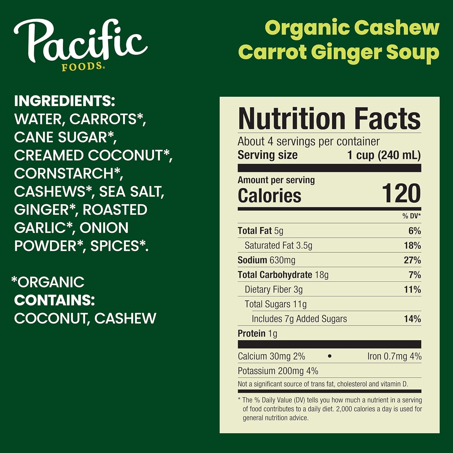 Pacific Foods Organic Cashew Carrot Ginger Soup, 32 oz Carton