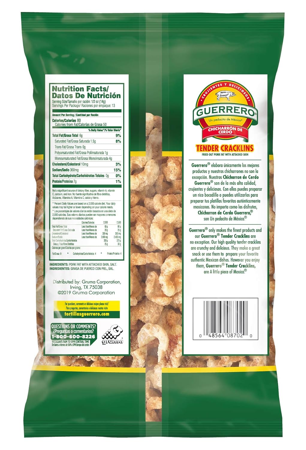Guerrero, Chicharrone Snack Crisps, Tender Cracklins, 6.5 Ounce