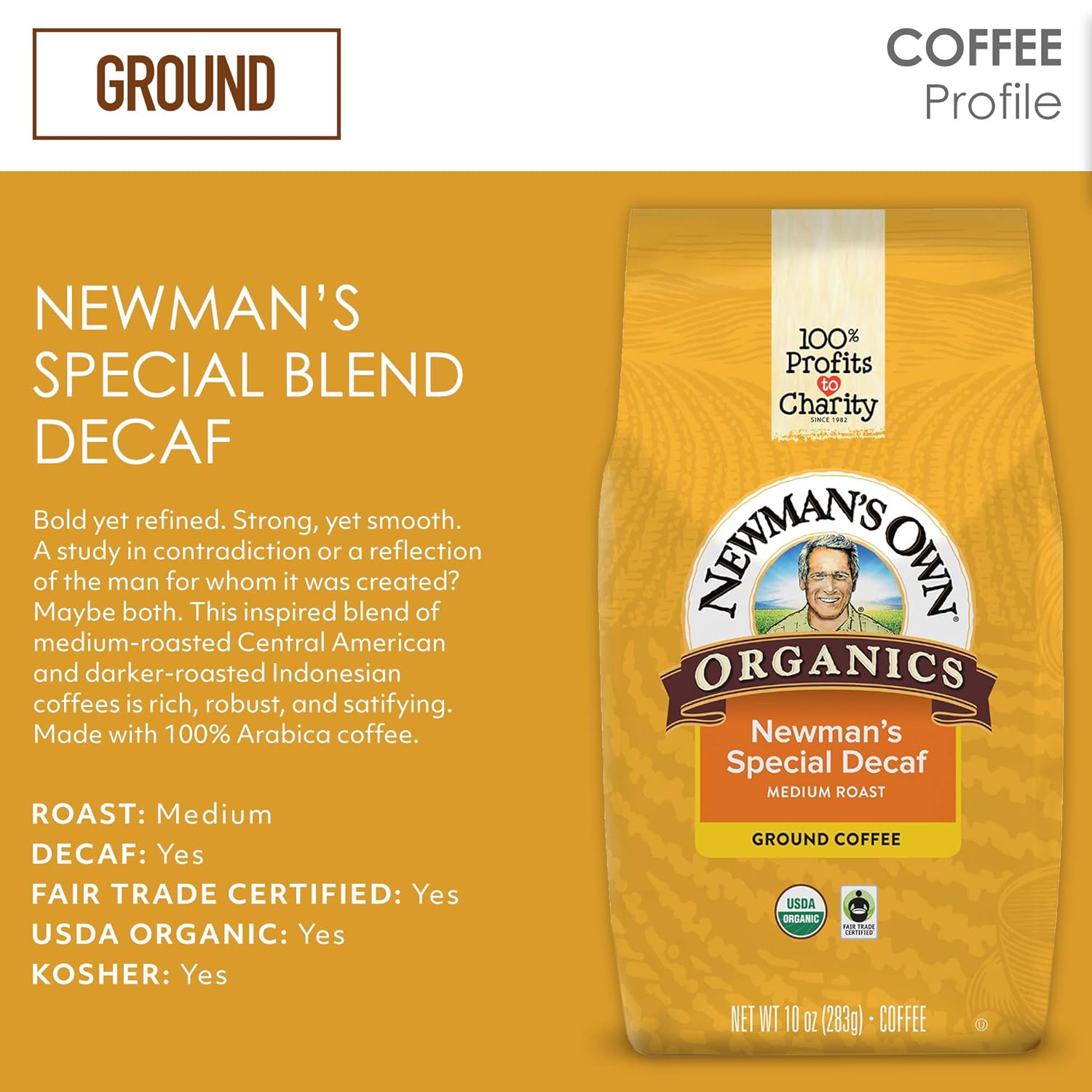 Newman's Own Organics Newman's Special Blend, Ground Coffee, Medium Roast, Bagged 10 oz (Pack of 4)