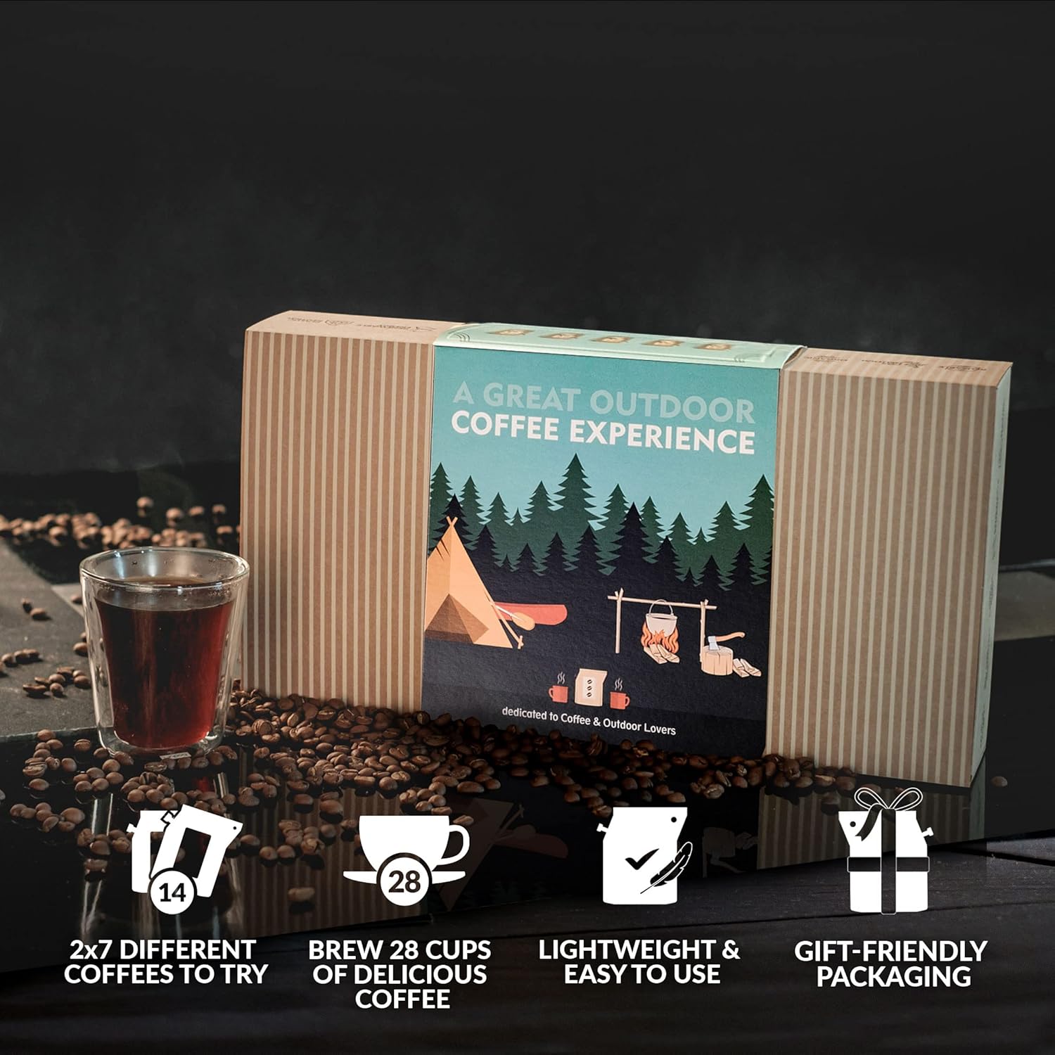 Gourmet Outdoor Coffee Gift Set for Men & Women - 14 World's Finest Single Origin Specialty & Organic Coffees in Innovative Brewers | Sampler Box for Coffee Lover to Brew & Enjoy Anytime, Anywhere