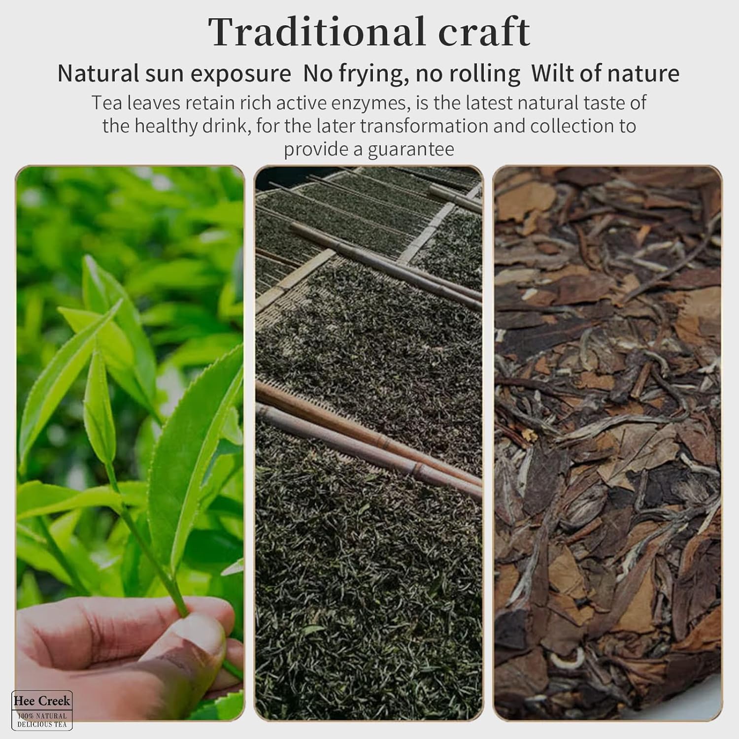 Hee Creek Fuding White Tea Cake 300g/10.58oz Super Grade 2017 Year Chinese Kung Fu Tea Organically Grown Fujian China Fuding, Low Caffeine 白茶 福鼎白茶寿眉 陈年老白茶