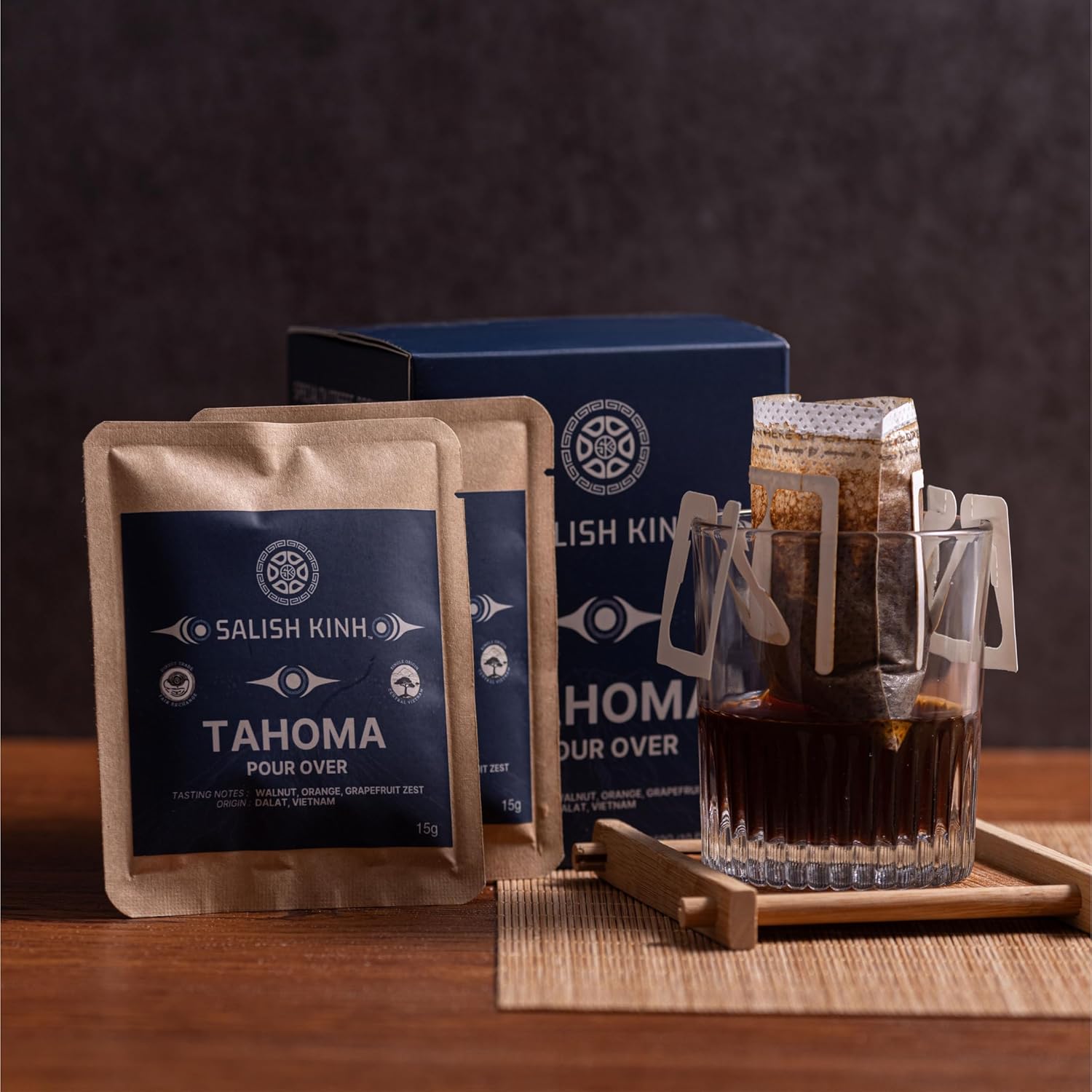 Salish Kinh Premium Pour Over Single-Serve Vietnamese Coffee | Tahoma | Medium Roast | Includes 10 Coffees | Single Origin | Direct Trade | Instant Coffee | 100% Indigenous Produced