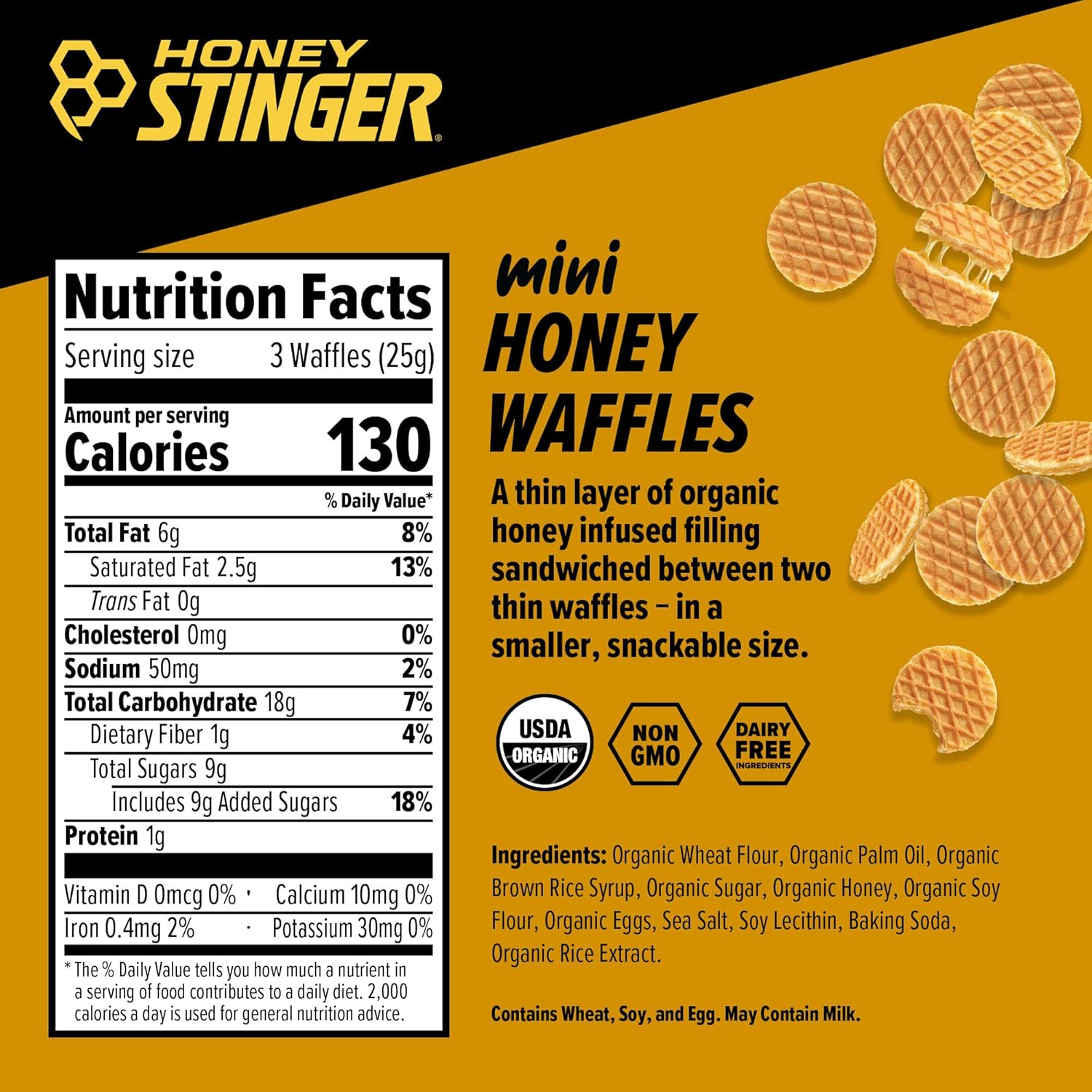 Honey Stinger Organic Mini Honey Waffles | Energy Stroopwafel for Exercise, Endurance and Performance | Sports Nutrition for Home & Gym, Pre and Post Workout | 1 Bag, 5.3 Ounce