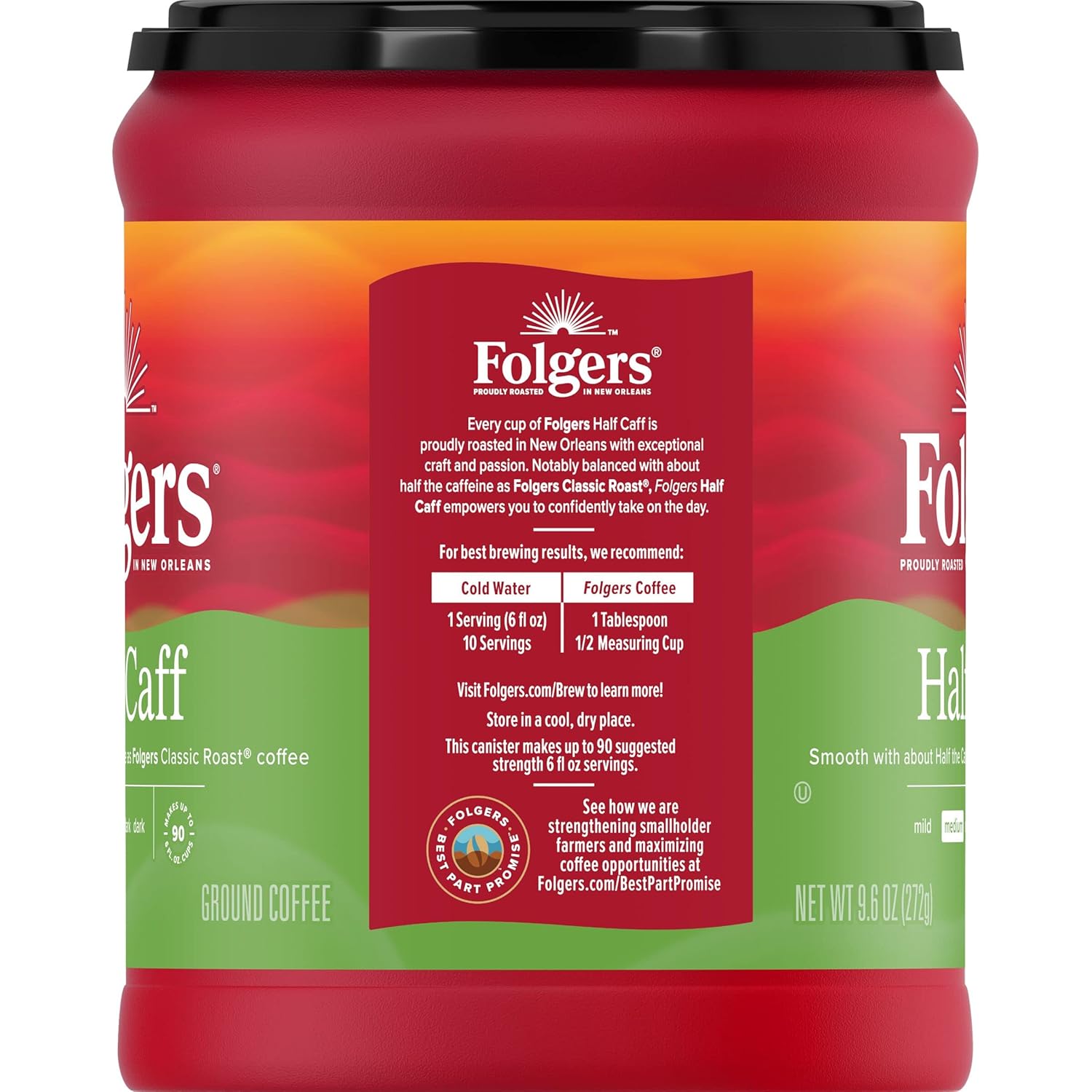 Folgers Half Caff Ground Coffee, Medium Roast, 9.6 Ounce