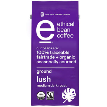 Ethical Bean Fairtrade Organic Coffee, Lush Medium Dark Roast, Ground Coffee Beans- 100% Arabica Coffee (8 oz Bag), 0.5 Pound (Pack of 1)