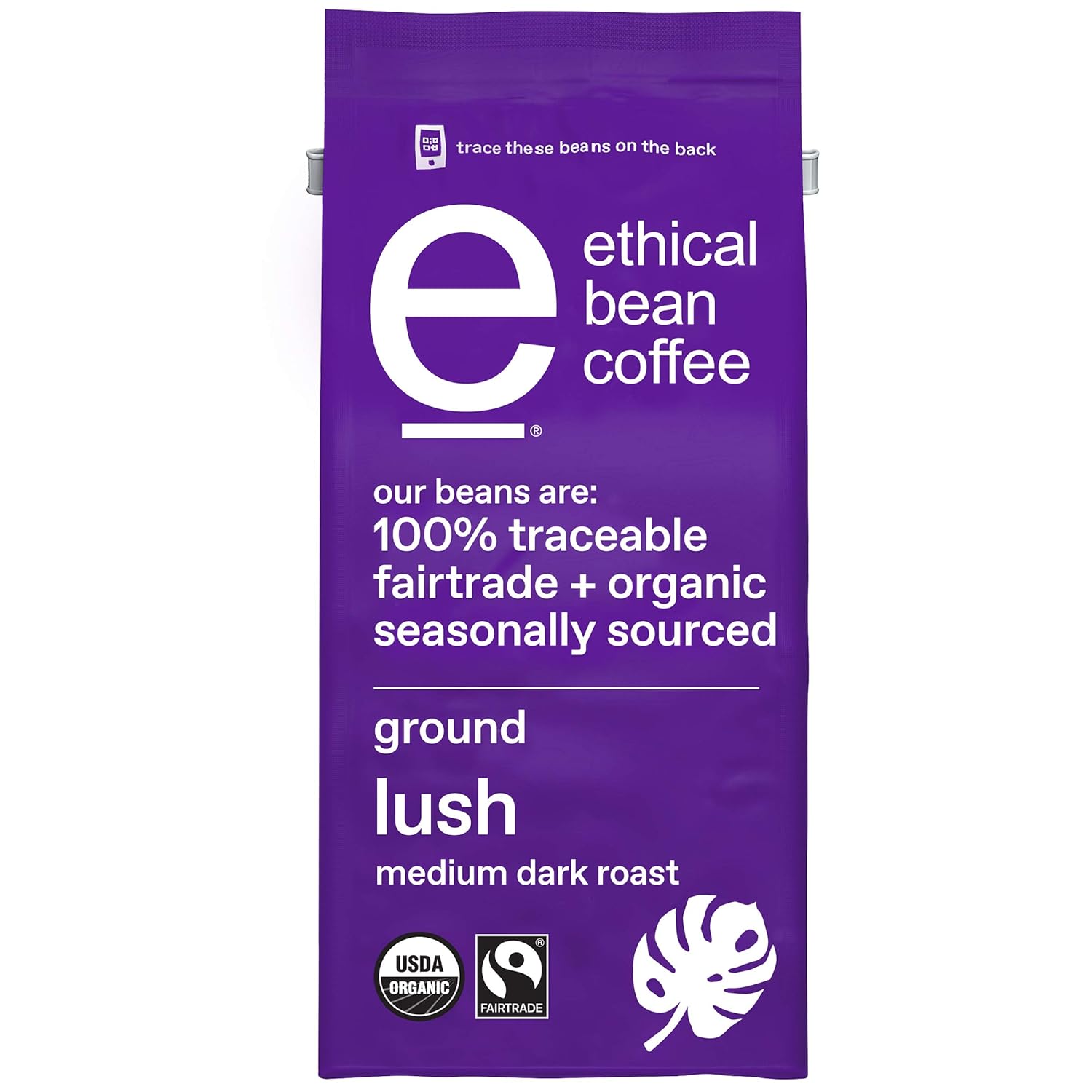 Ethical Bean Fairtrade Organic Coffee, Lush Medium Dark Roast, Ground Coffee Beans- 100% Arabica Coffee (8 oz Bag), 0.5 Pound (Pack of 1)