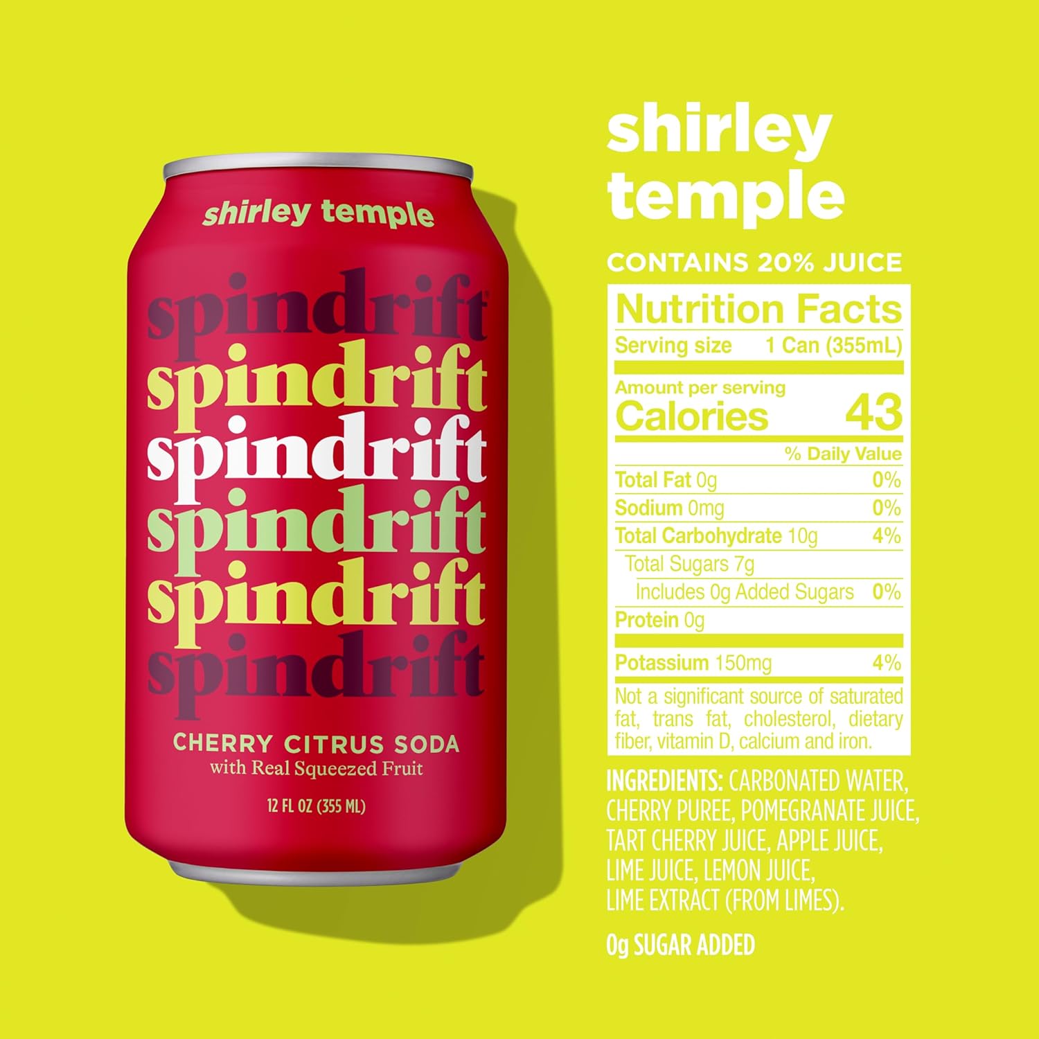 Spindrift Shirley Temple Soda Made with Real Squeezed Fruit 12 Pack Case