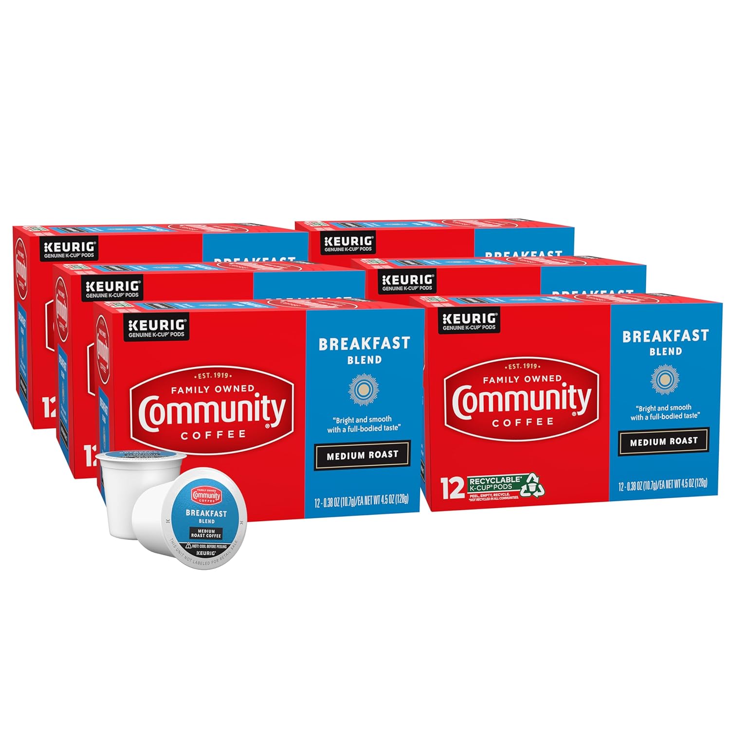 Community Coffee Breakfast Blend, Medium Roast, Single-Serve Keurig K-Cup Pods, 32 Count (Pack of 4)
