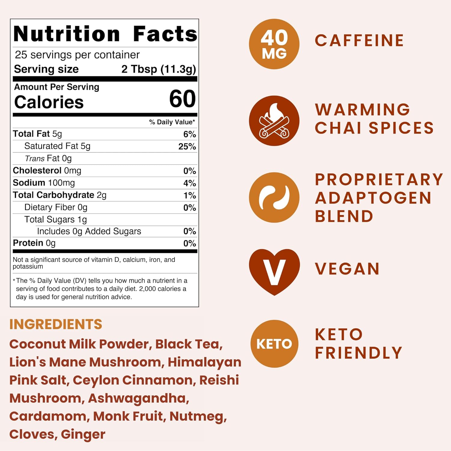 High Caffeine Mushroom Coffee and Adaptogen Chai Tea Latte