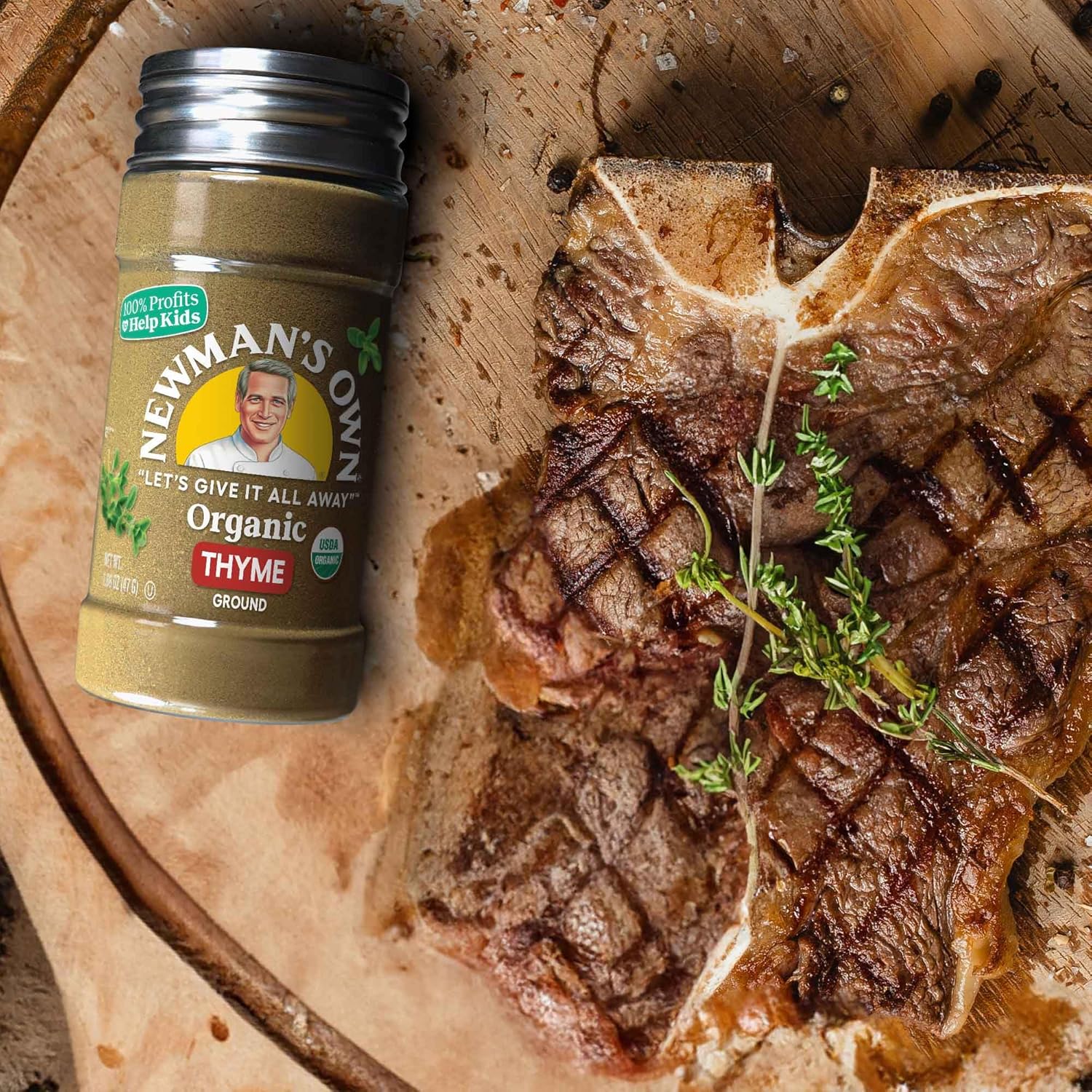 Newman's Own Organic Ground Thyme, Perfect for Meats, Vegetables, Stews, Non-GMO, Kosher, 1.68 Oz. Bottle