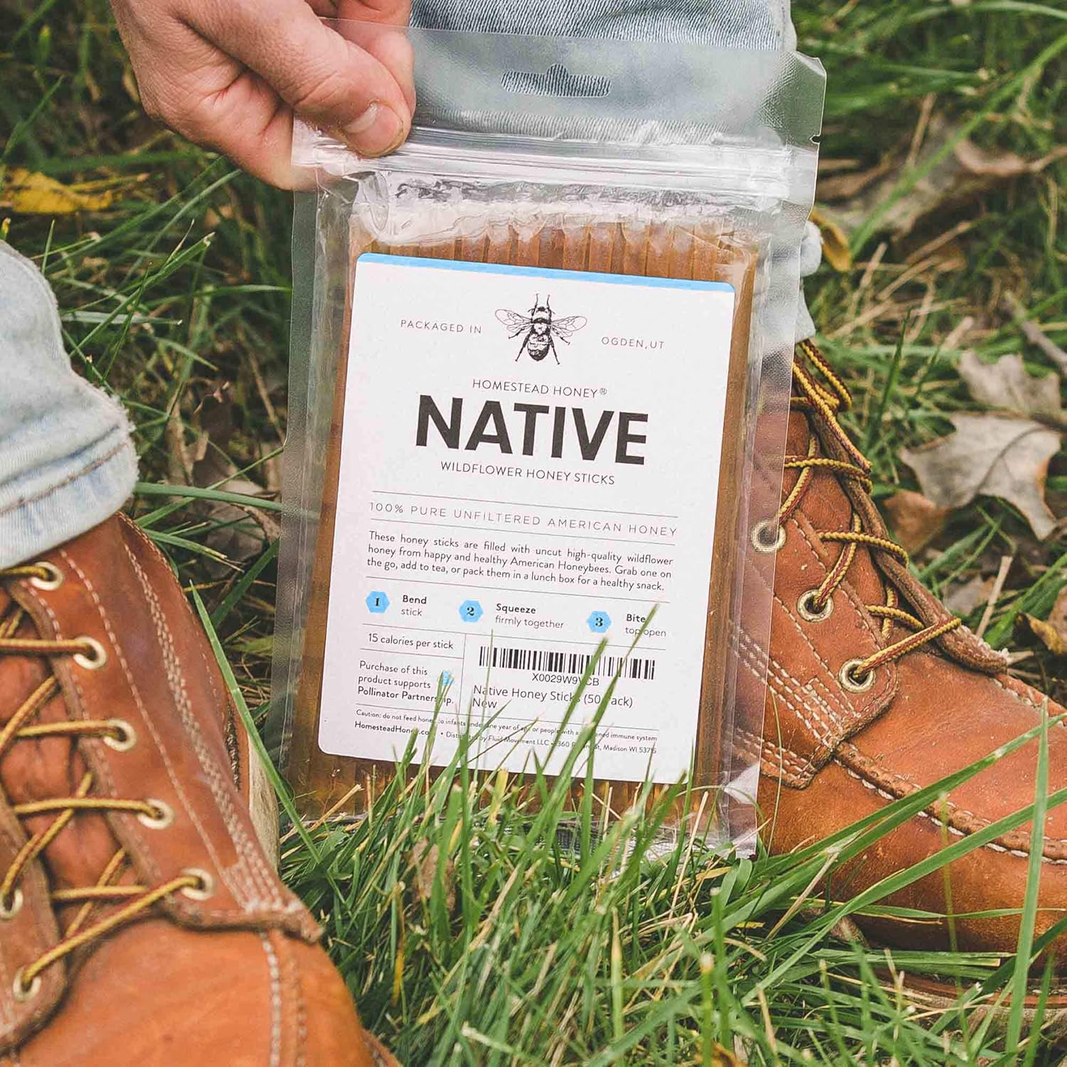 Fluid Movement 100-Count Native Honey Sticks - Individually Wrapped for Tea, Snacks, Stirring Bliss, Featuring Pure Clover Raw Honey - Ideal for Candy Lovers, Bee Enthusiasts, and Thoughtful Gifting