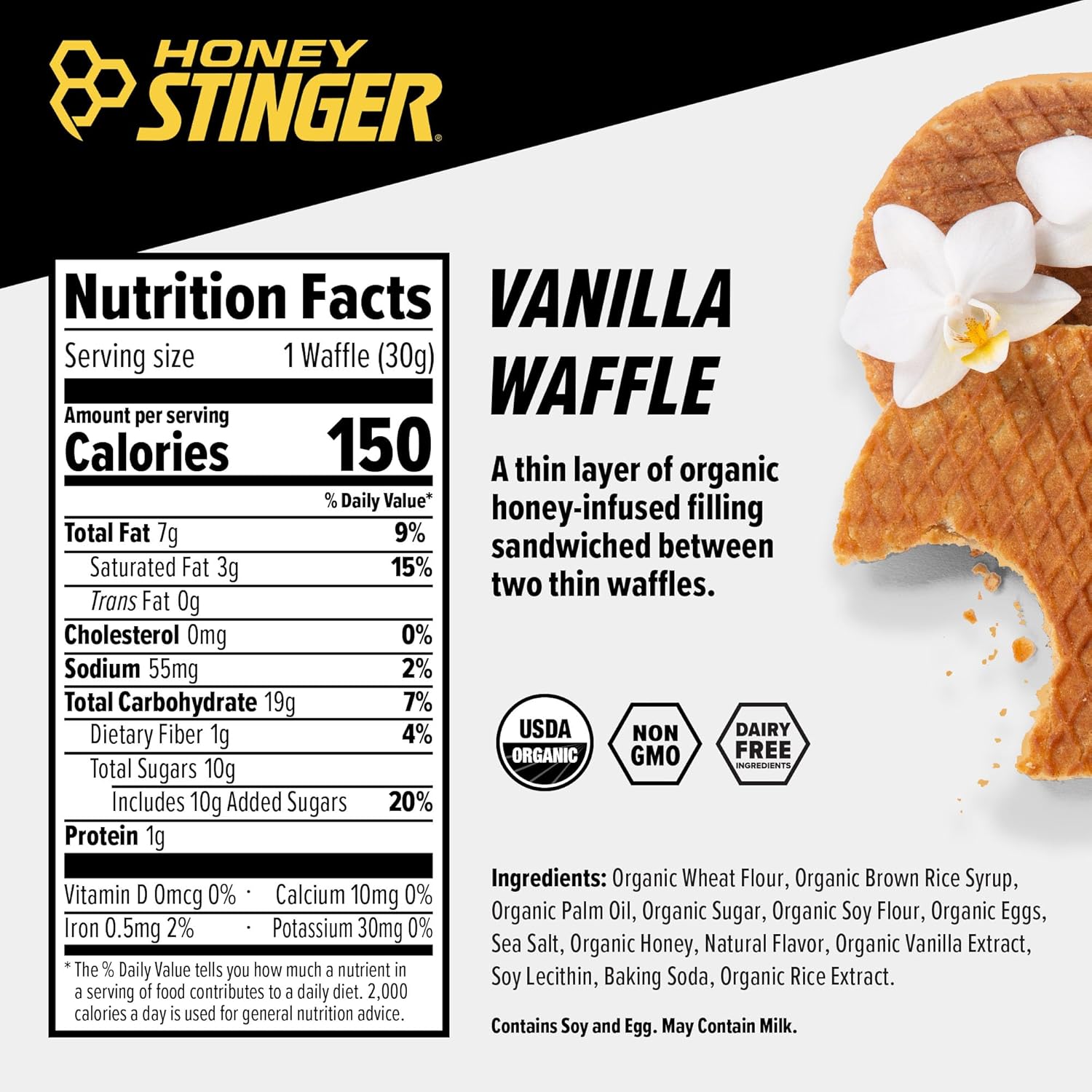Honey Stinger Organic Waffle Variety Pack of 18 (12 Honey & 6 Vanilla Waffles), Energy Stroopwafel Snack for Exercise, Endurance & Performance, Sports Nutrition for Home & Gym, Workout Fuel