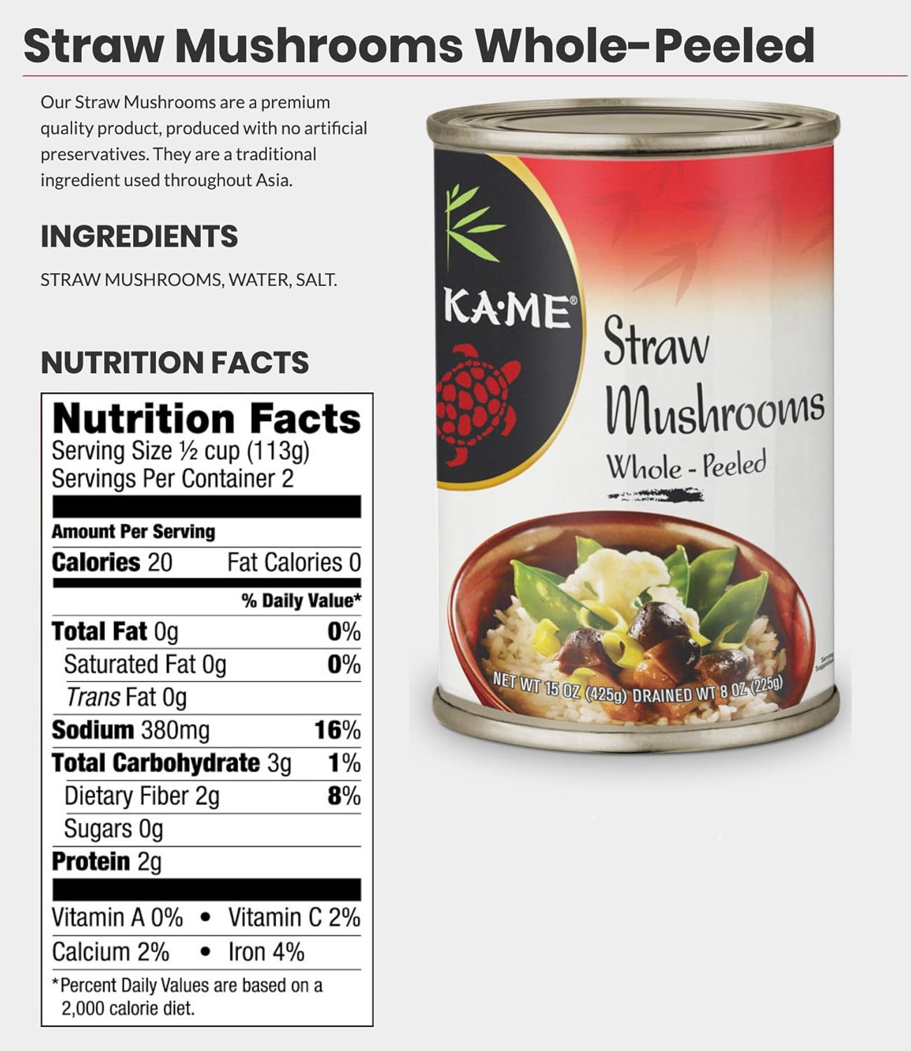 Ka-Me Stir-Fry Vegetables, Straw Mushrooms, 15 Ounce