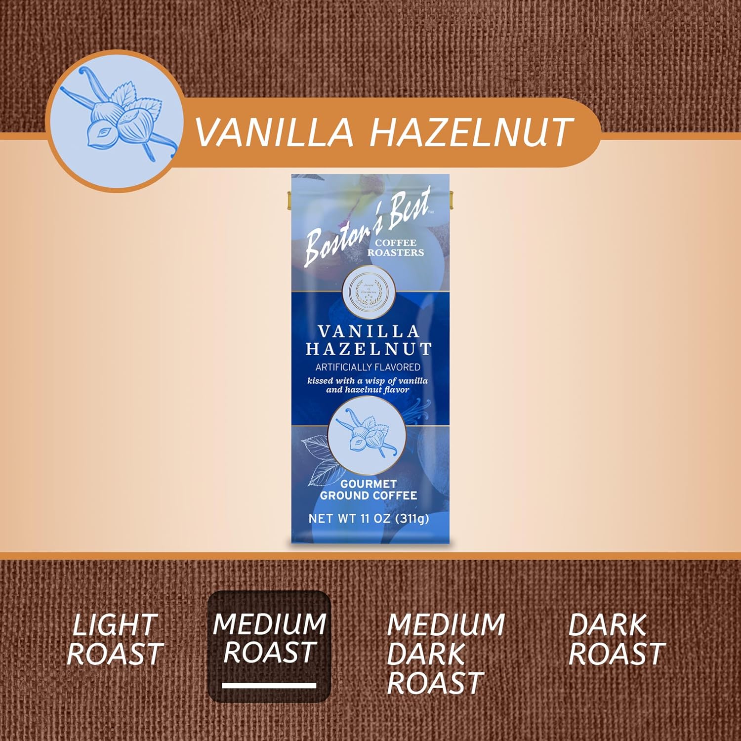 Boston’s Best Coffee - Vanilla Hazelnut Coffee, Delicious Medium Roast Premium Gourmet Coffee, 11 oz. / 311 g Bag
