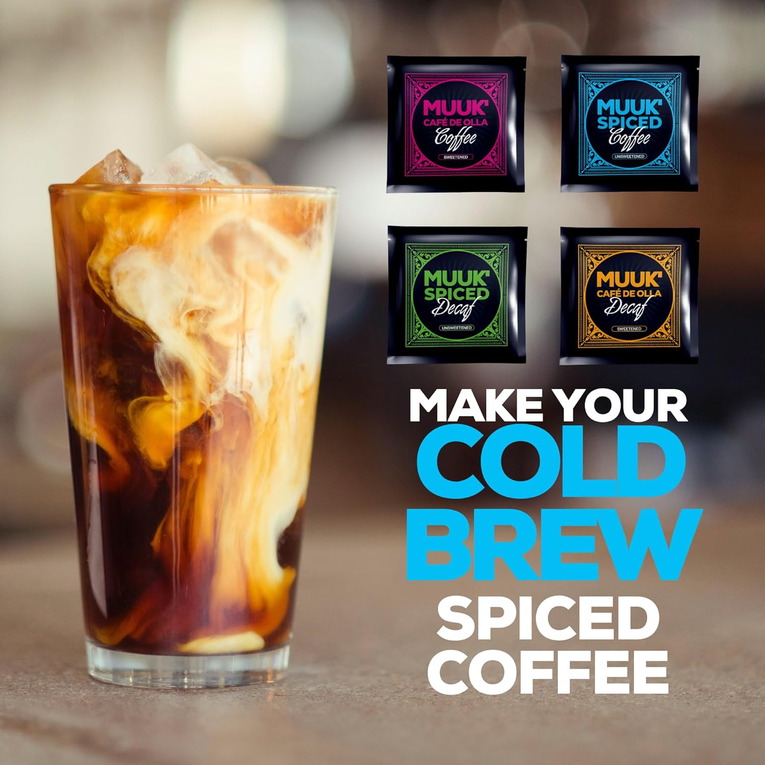 MUUK' SUPERFOODS | Mushroom Coffee Starter Kit | Instant Coffee | Caffeinated & Decaffeinated - Sweetened & Unsweeetened | Spices & Adaptogen Mushroom Blend | Better Focus, More Energy and Stronger Immune Defense | 4 Boxes (10 cups each)