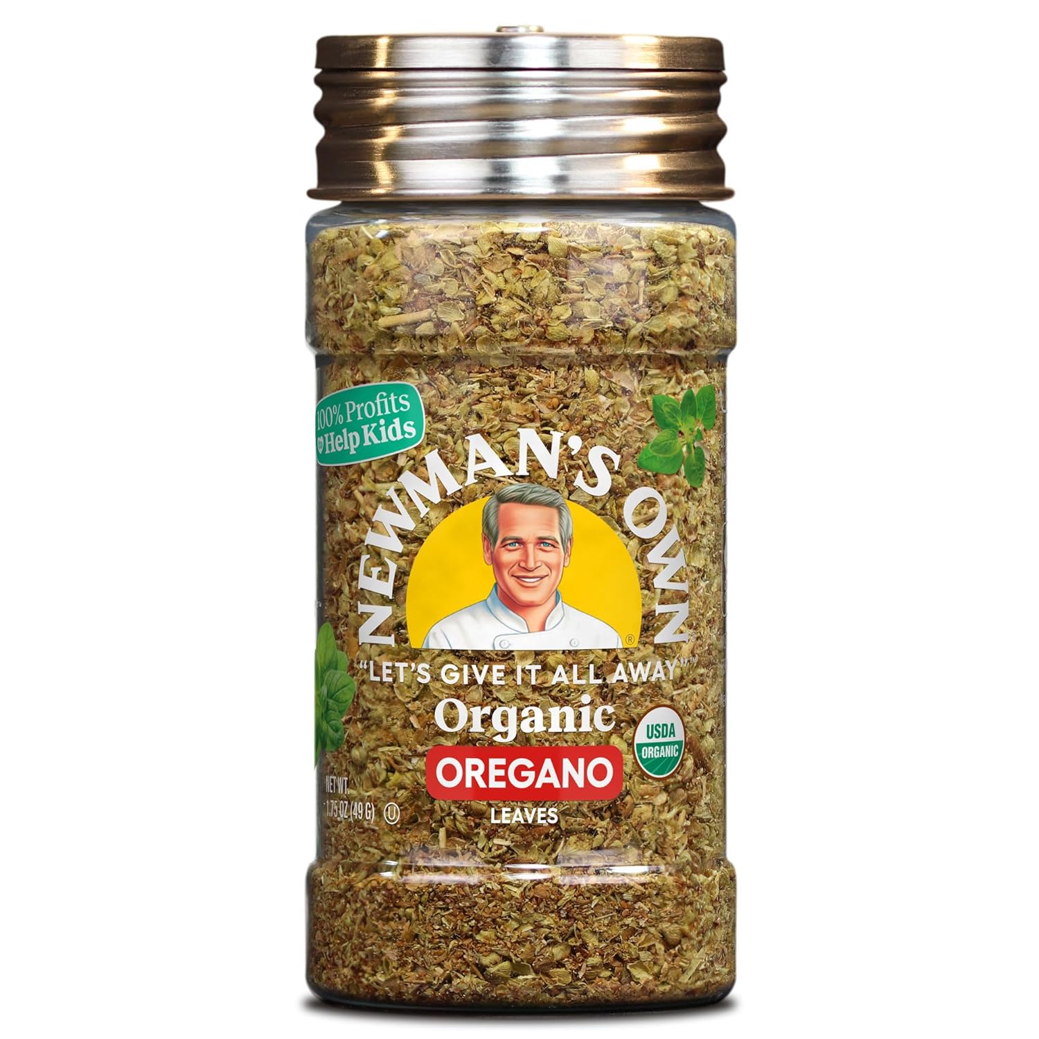 Newman's Own Organic Oregano Leaves; Great on Pasta, Dressings, and Marinades, USDA Certified Organic; Non-GMO; Kosher; 1.75Oz. Bottle