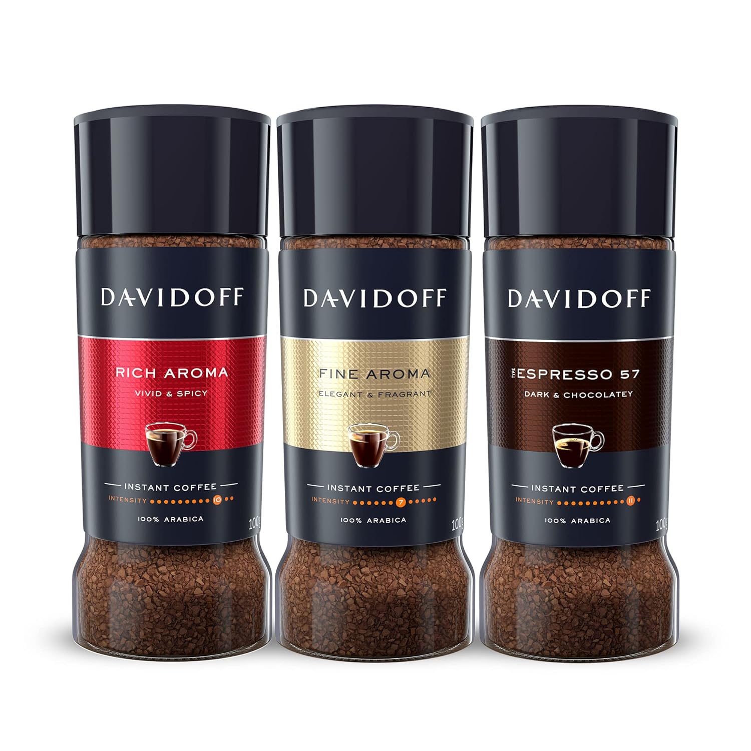 Davidoff Espresso 57 Intense Fine & Rich Aroma Instant Ground Coffee, 100 g, Pack of 3, Glass Bottle