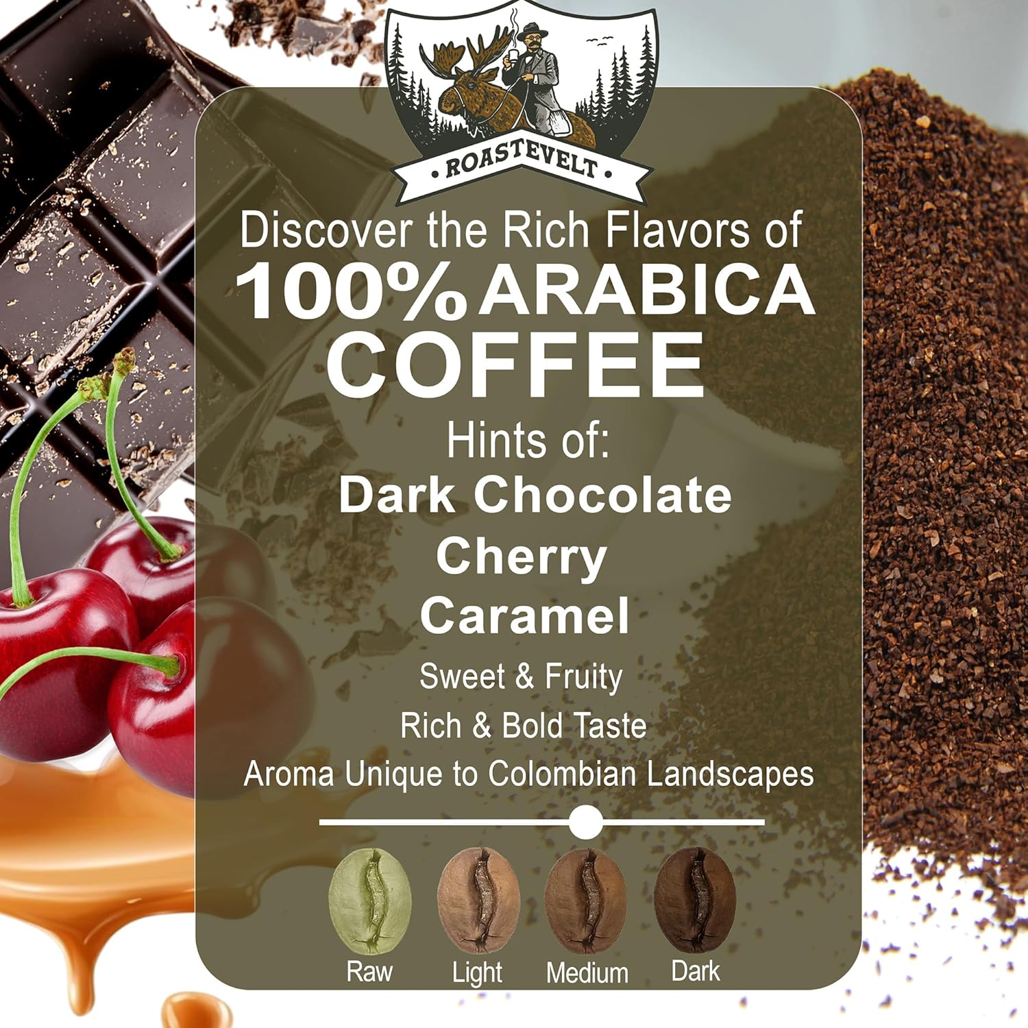 Our Grounds Coffee Roastevelt - Ground Medium Roast (100% Arabica Colombian Coffee) Non GMO- Low Acid- Single Origin - 12oz
