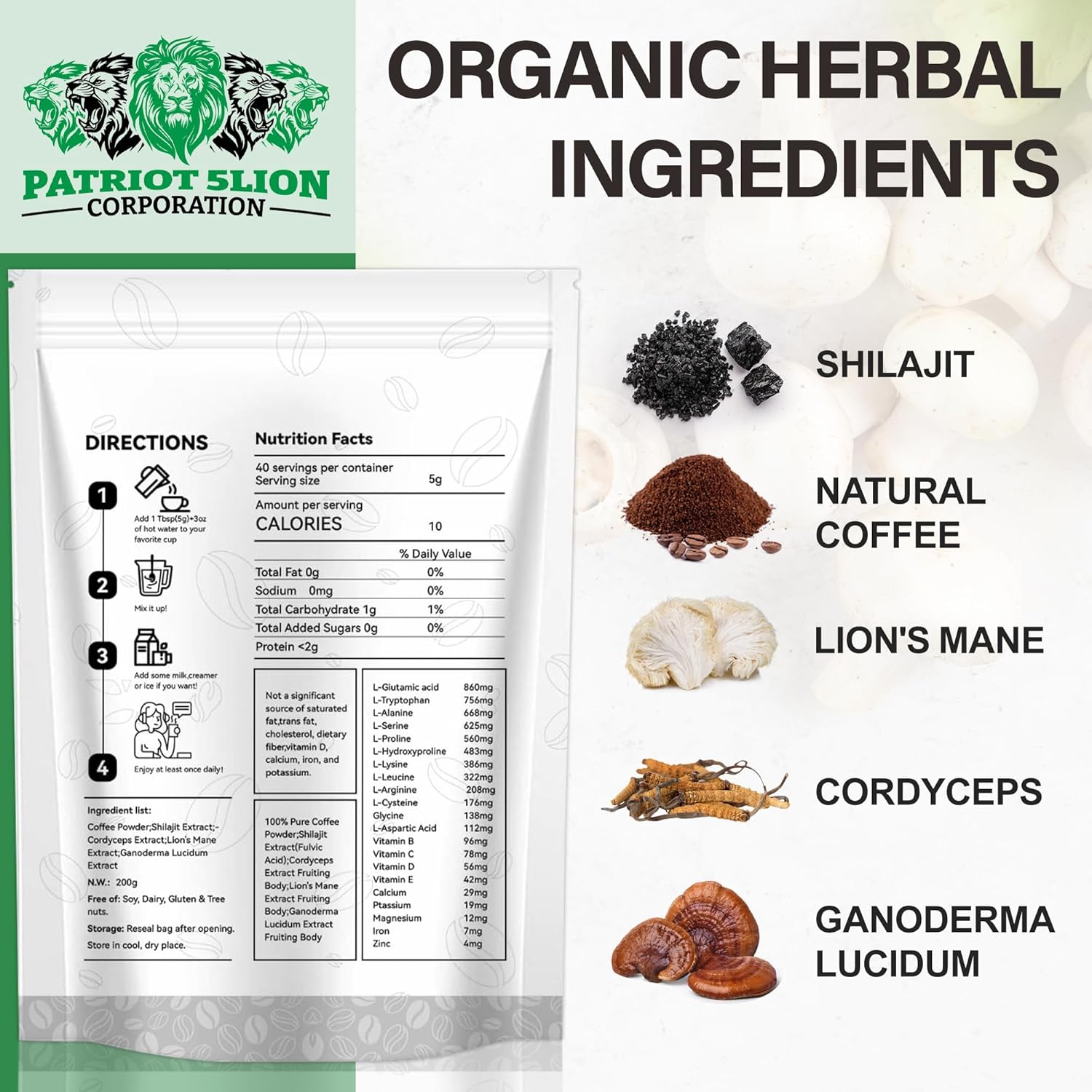 Shilajit Mashroom Coffee, Premium mushroom, Shilajit extract,Keto, Fatigue relief, Natural coffee blend, Lion’s Mane, Immune-boosting, Heart health, Dairy-free, Gluten-free, No artificial flavors