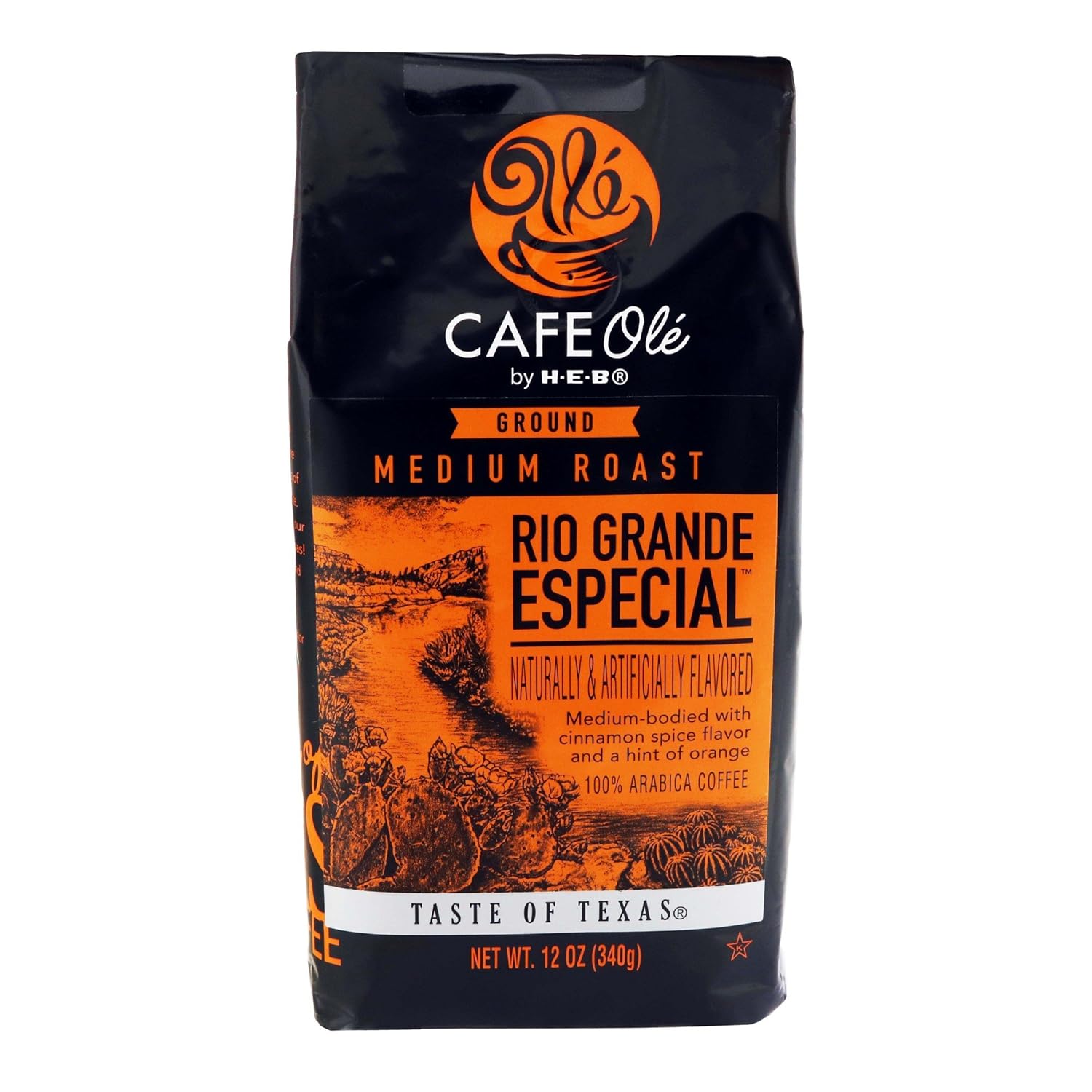 HEB Cafe Ole Rio Grande Especial Ground Coffee (Pack of 2) Cinnamon Orange )12 oz (24 oz Total)