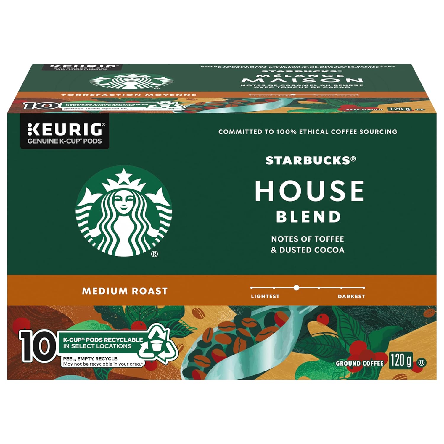 Starbucks Medium Roast K-Cup Coffee Pods — House Blend for Keurig Brewers — 1 box (10 pods)