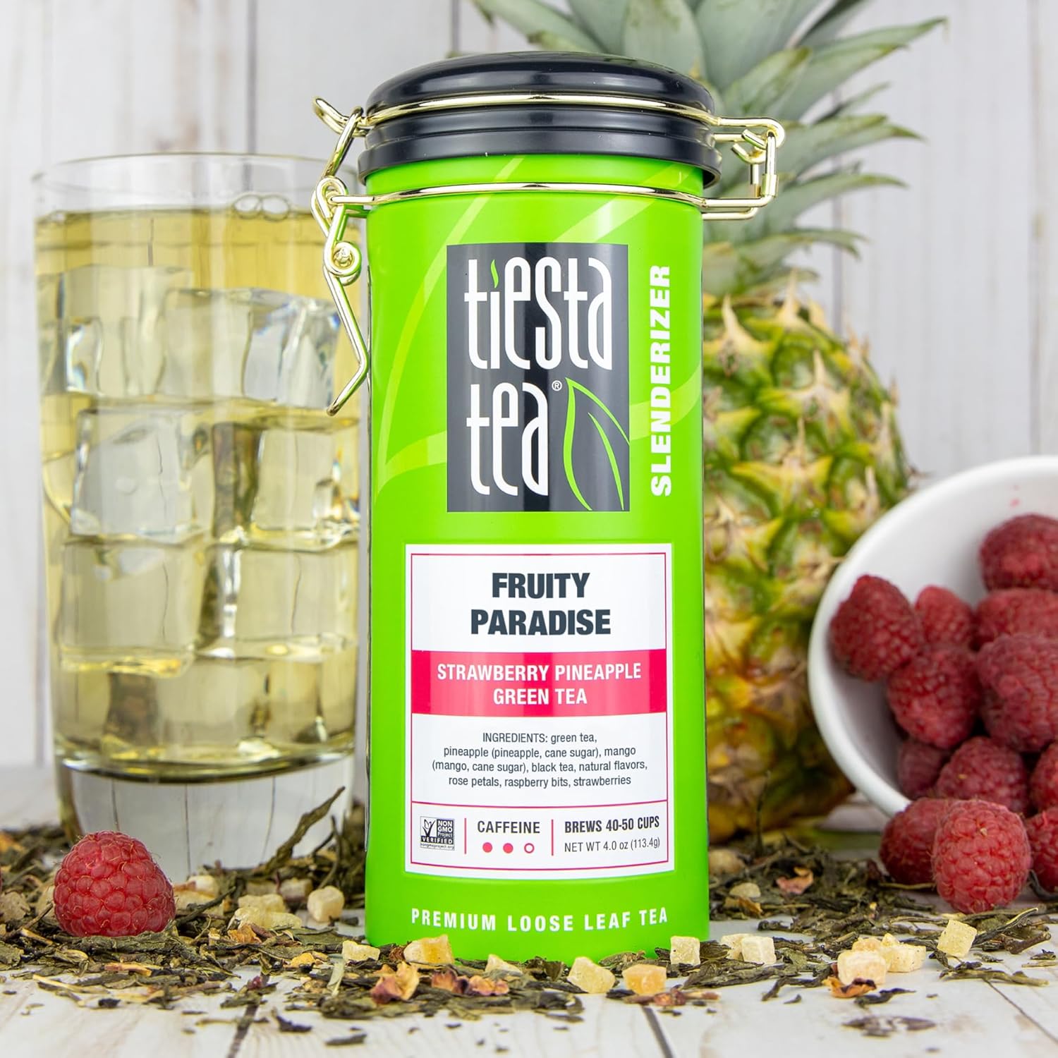 Tiesta Tea - Fruity Paradise | Loose Leaf | Strawberry Pineapple Green Tea | Premium Blend | Medium Caffeinated Green | Make Hot or Iced & Brews Up to 50 Cups | 4oz Refillable Tin