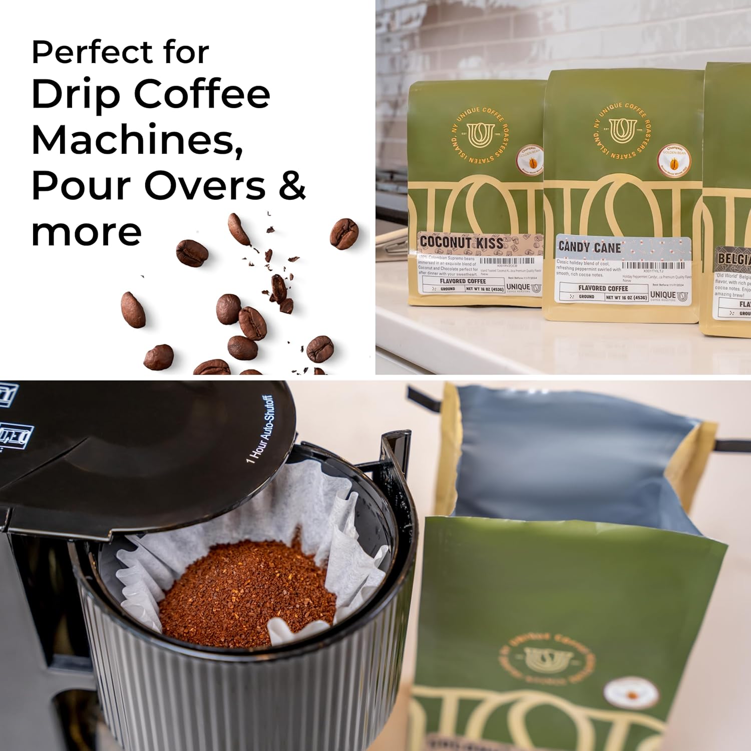 Island Toasted 'Coconut Kiss' Flavored Ground Coffee, 1 LB (16 oz) bag, Medium Roast, 100% Arabica Premium Quality Flavor