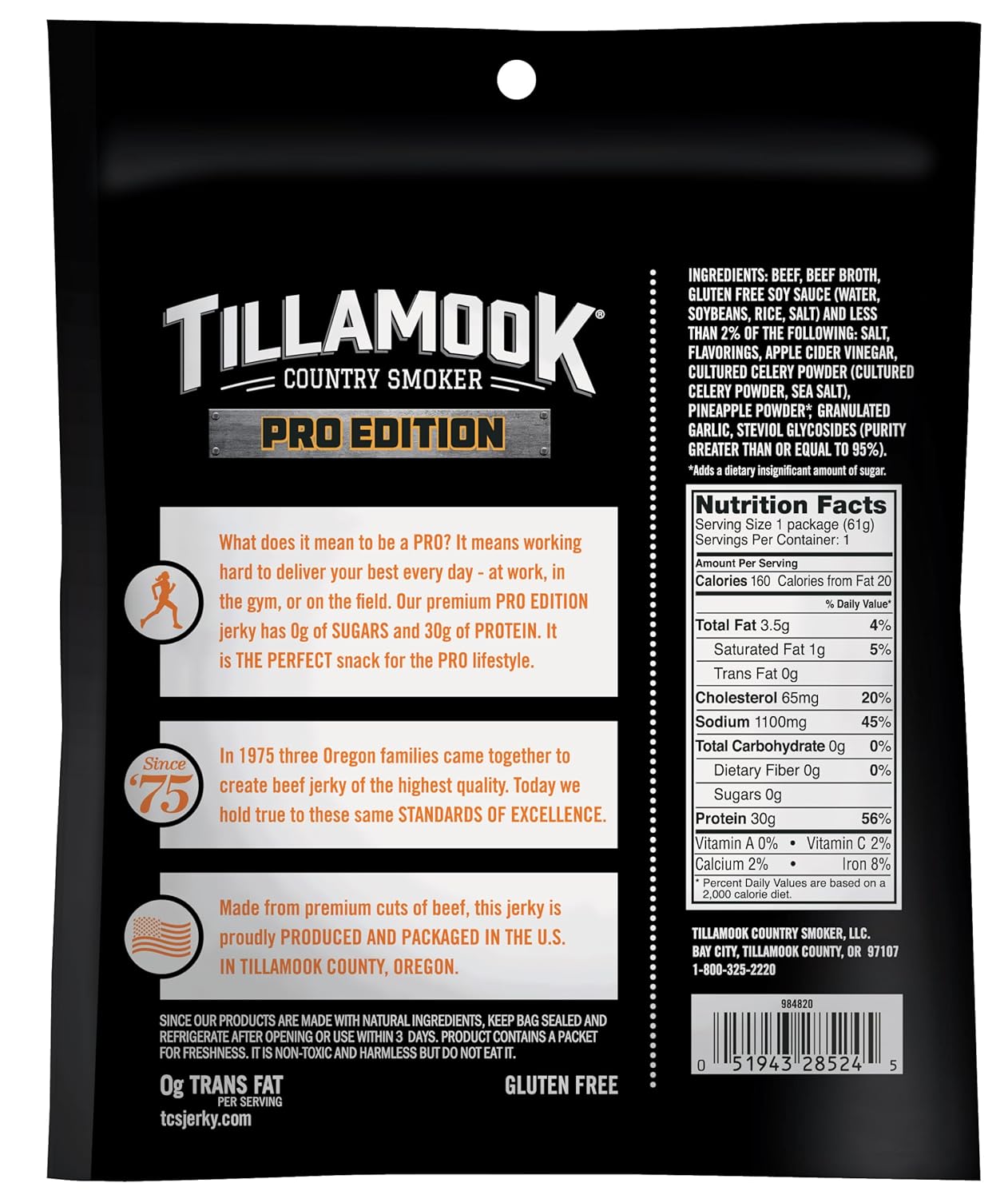 Tillamook Beef Jerky, Country Smoker PRO Edition, Zero Sugar Teriyaki, 2.14 Oz (3 Pack) Real Hardwood Smoked Fresh Angus Beef, Low Carb, High Protein Ready to Eat Keto Snack for Athletes, Gluten Free