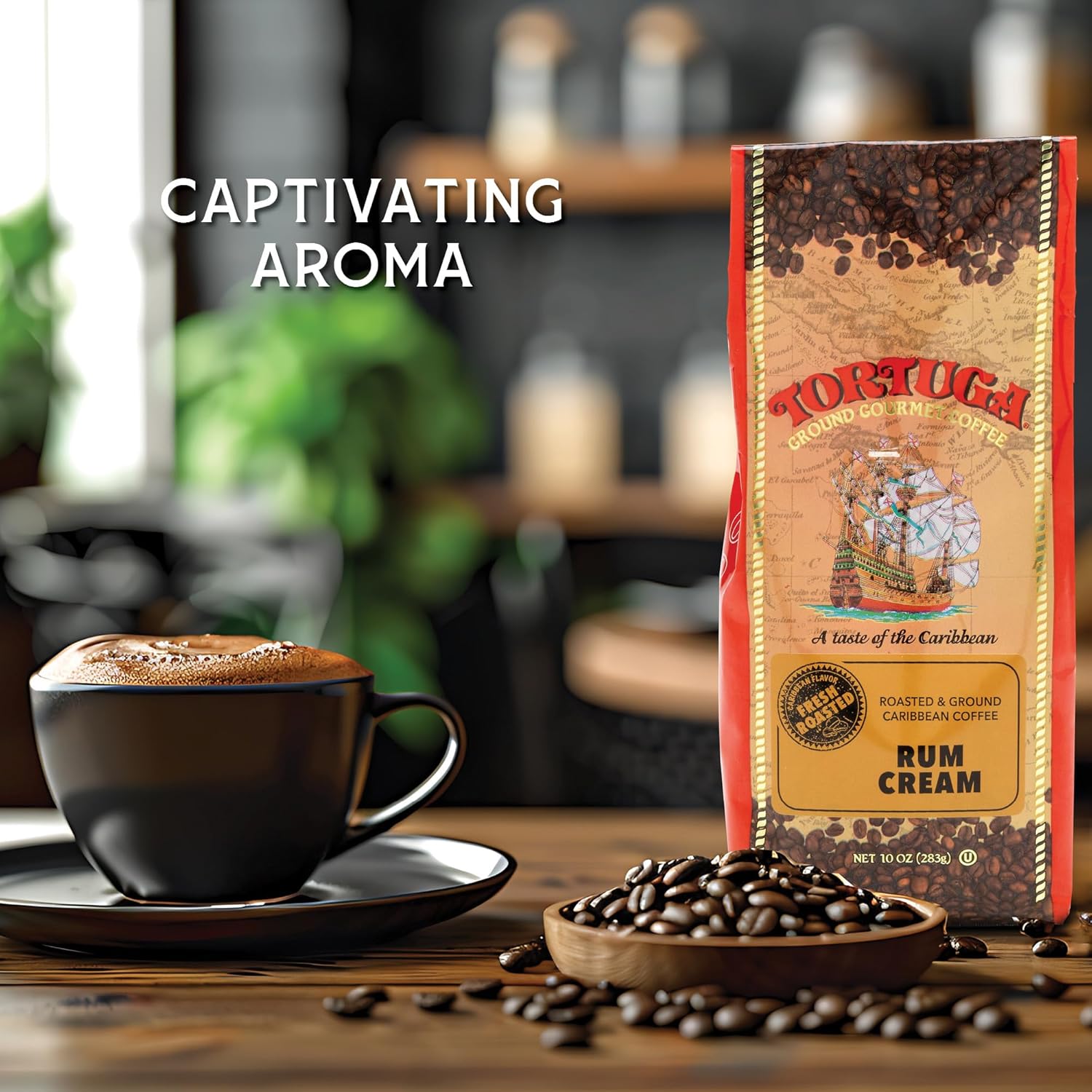 TORTUGA Caribbean Rum Cream Flavored Coffee- Roasted and Ground Coffee 10oz - The Perfect Premium Gourmet Gift for Gift Baskets, Parties, Holidays, and Birthdays