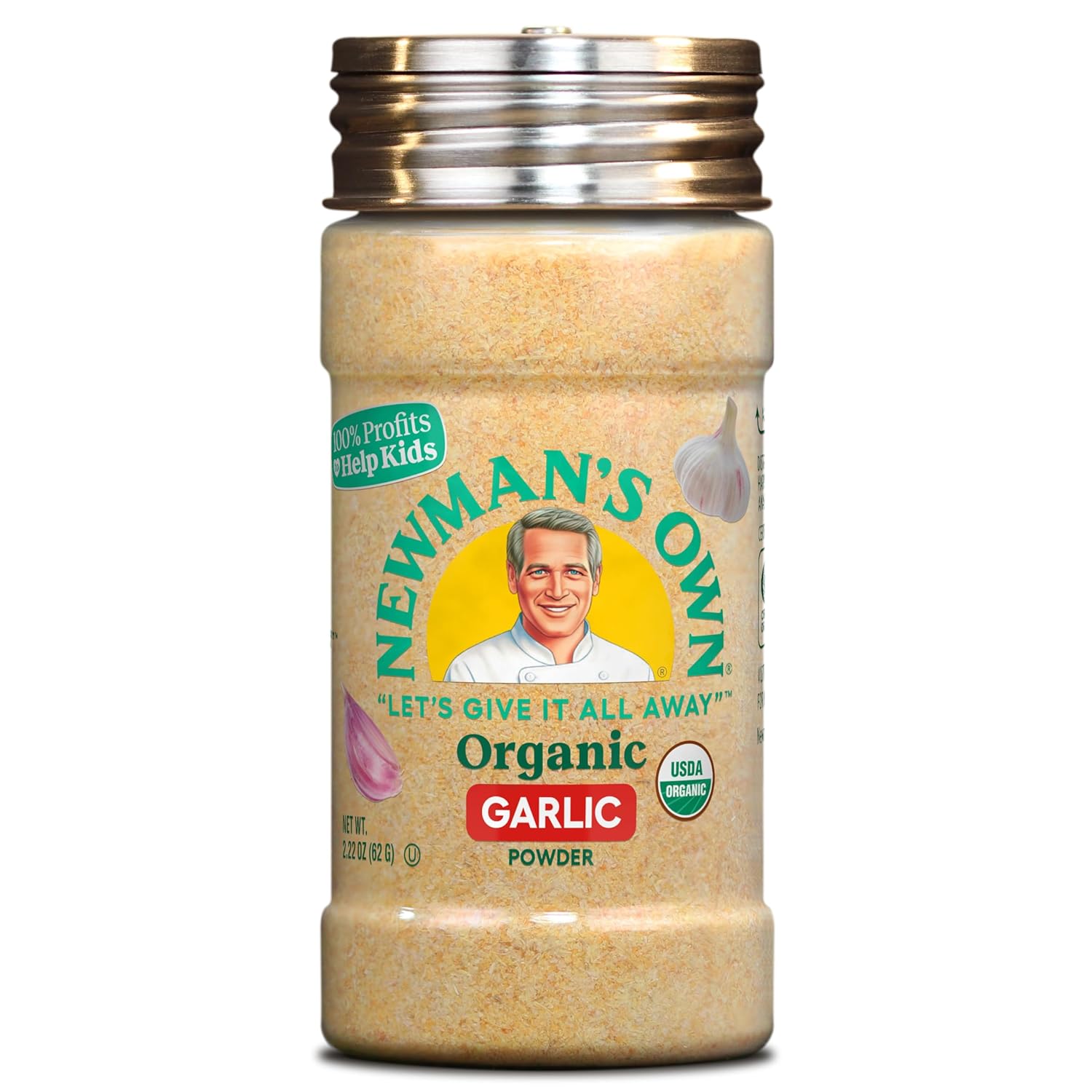 Newman's Own Organic Garlic Powder; USDA Certified Organic; Non-GMO; Kosher; 2.22 Oz Bottle