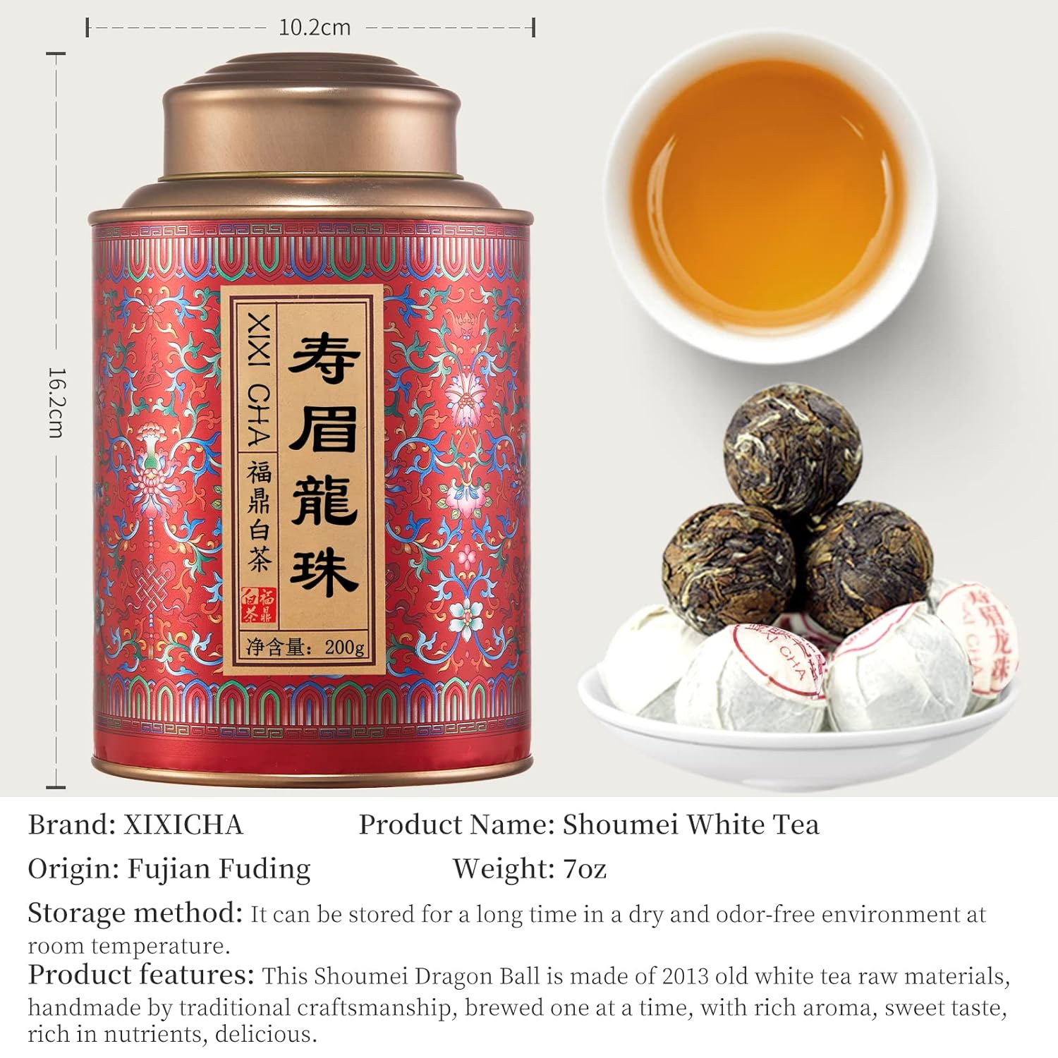 XIXICHA White Tea 2013 Shou Mei Dragon Pearls Tea FudingWhiteTea Balls Tea Chinese White Tea 7oz Organic planting-Rich in antioxidants 白茶 寿眉龙珠老白茶