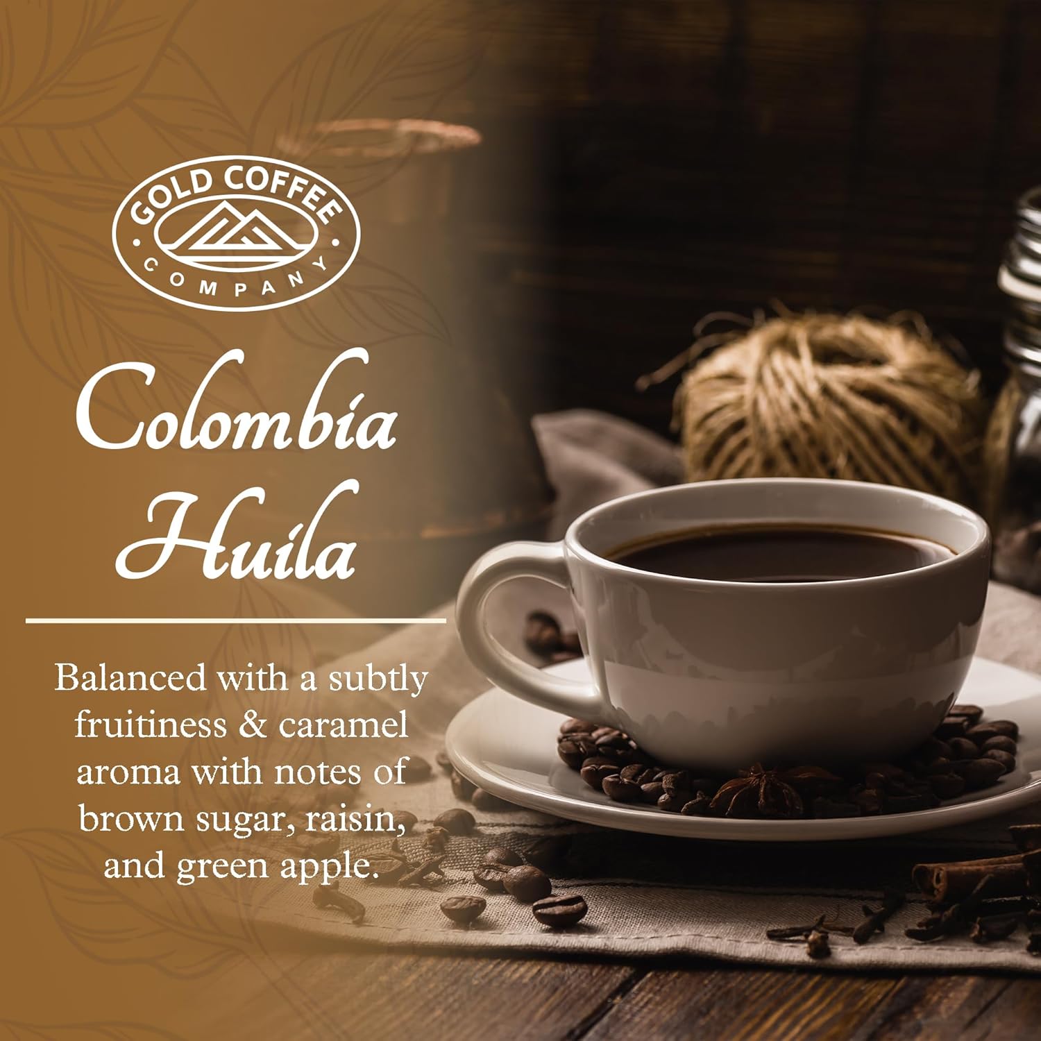 Gold Coffee | Premium Colombia Huila, Medium Roast Ground | 100% Colombian Coffee, 1 lb.