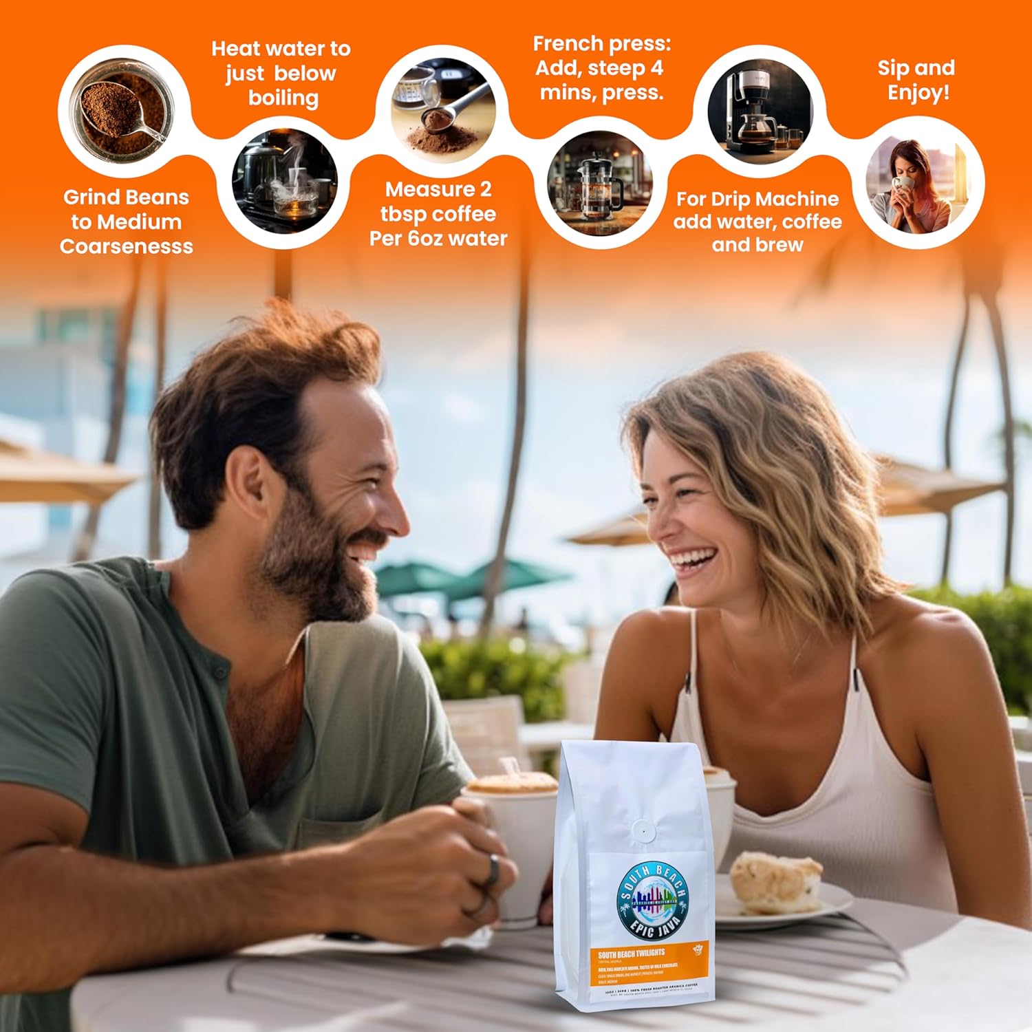 South Beach Epic Java Twilights Premium Gourmet Medium Roast | Pre-Ground Coffee 100% Arabica | Ethically Sourced Central American Single-Origin | 12 oz - Smooth Taste Ready to Brew