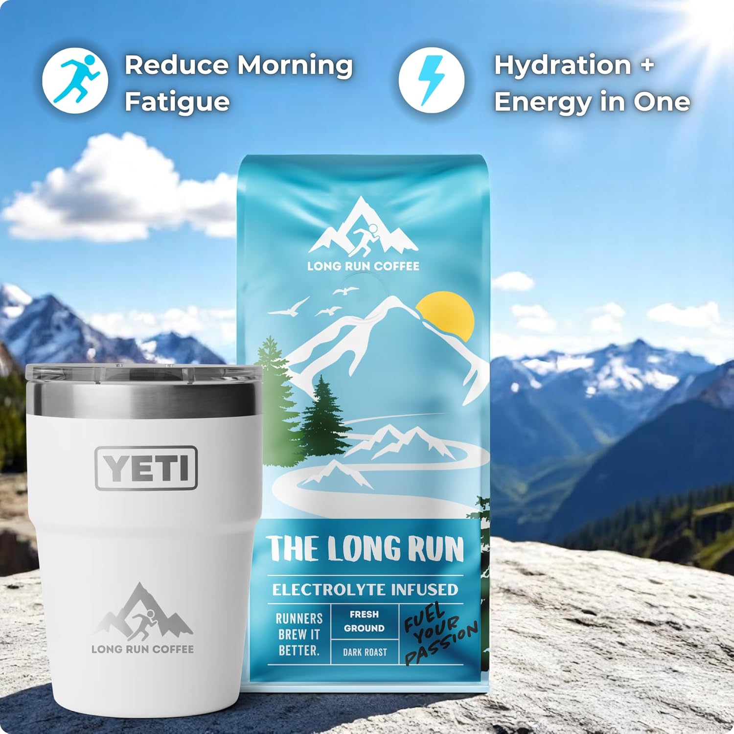 Long Run Coffee – Hydrating Coffee with Electrolytes – All Natrual Energy + Hydration + Recovery for Athletes – Stomach Friendly Electrolyte Coffee for Runners (1 lb, Dark Roast)
