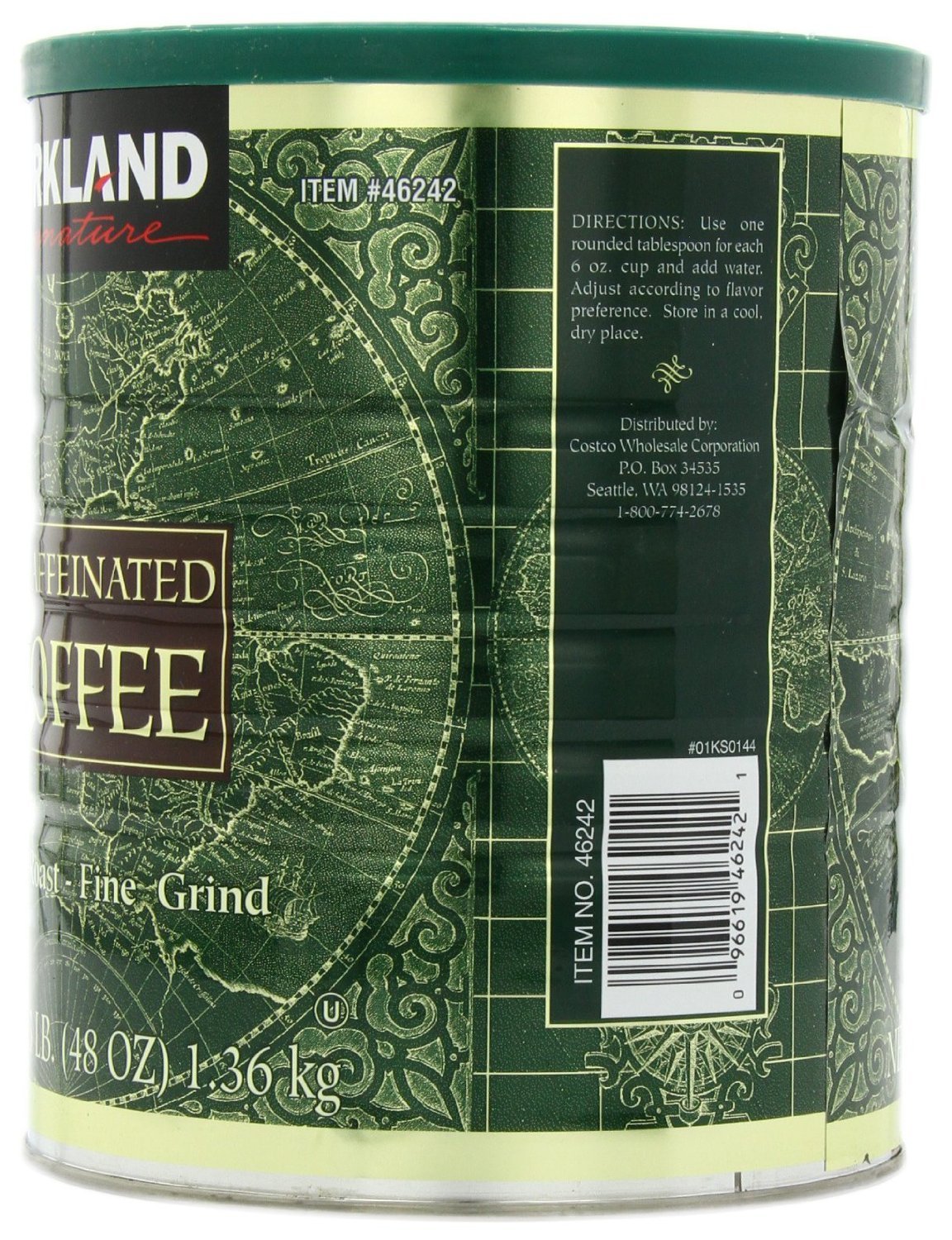 Kirkland Signature 100% Colombian Dark Roast Decaffeinated Ground Coffee - 1.36kg