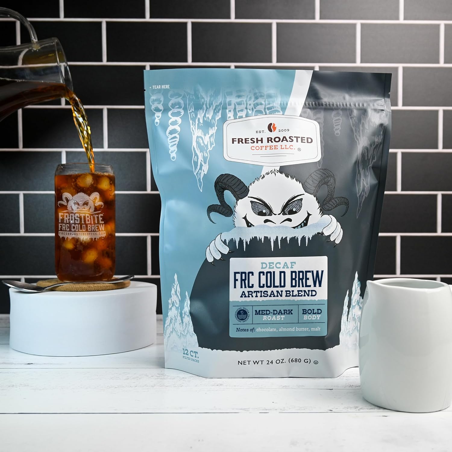 Fresh Roasted Cofee, FRC Decaf Cold Brew Coffee in Filter Packs, Medium Roast, 12 Count, 24 oz