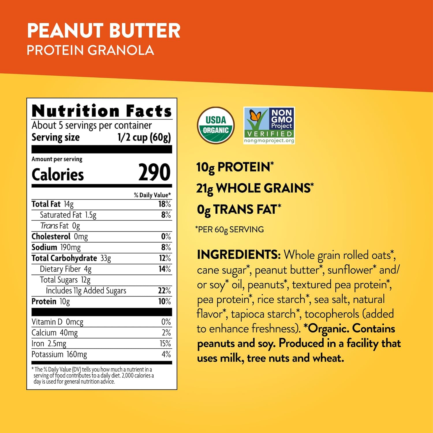 Love Crunch Organic Peanut Butter Protein Granola, 11 oz (Pack of 1), Non-GMO, by Nature's Path