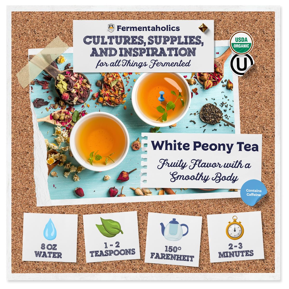 Fermentaholics USDA Certified Organic Loose Leaf White Peony Tea - Perfect For Kombucha Brewing