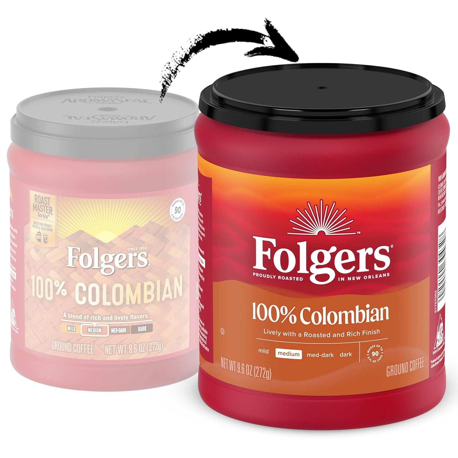 Folgers 100% Colombian Coffee, Medium Roast Ground Coffee, 9.6 Ounce Canister
