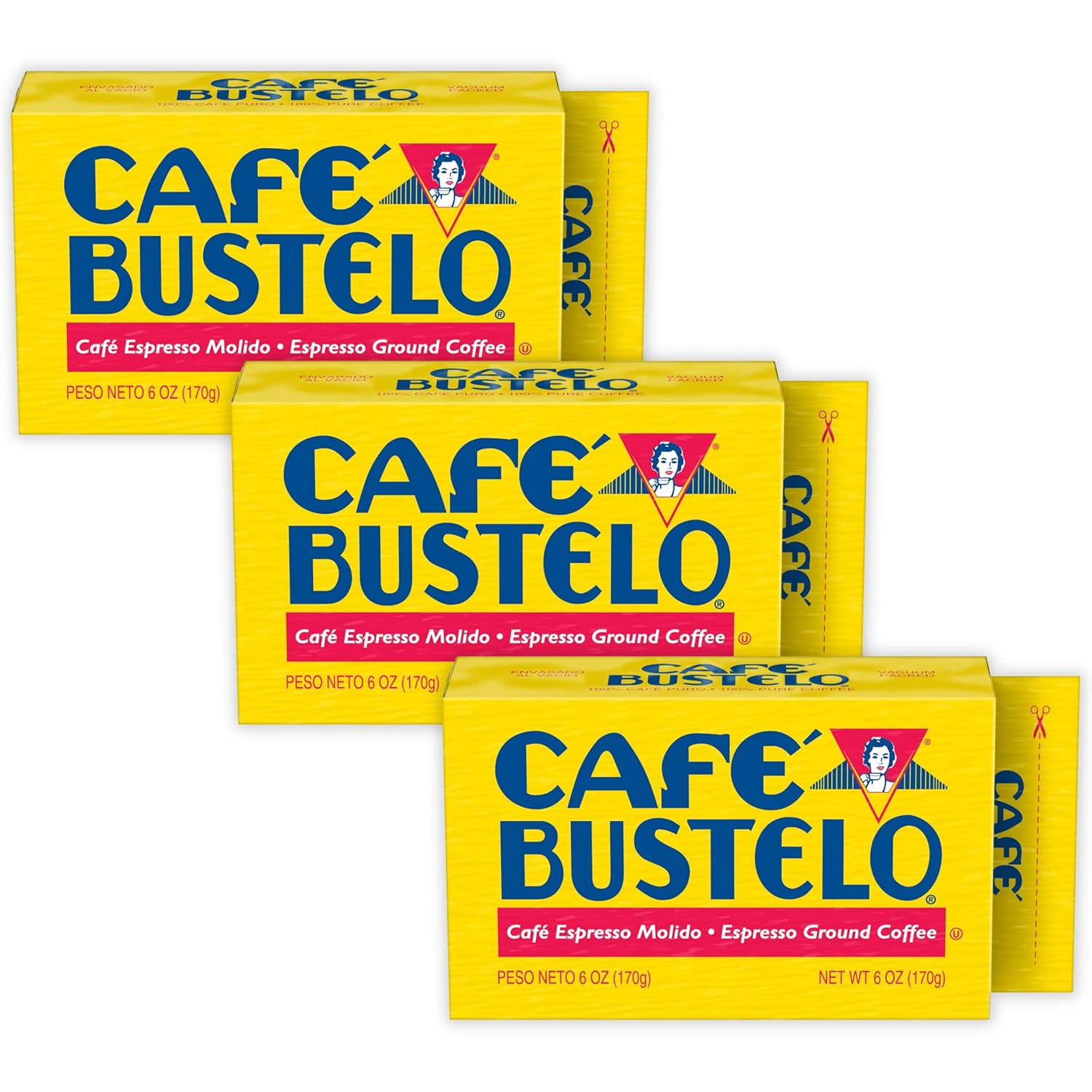 Pantry Delight Cafe Bustelo 3 Pack Espresso Ground Coffee Brick Bulk, 6 Ounces Each - Classic Bold Flavor Cuban