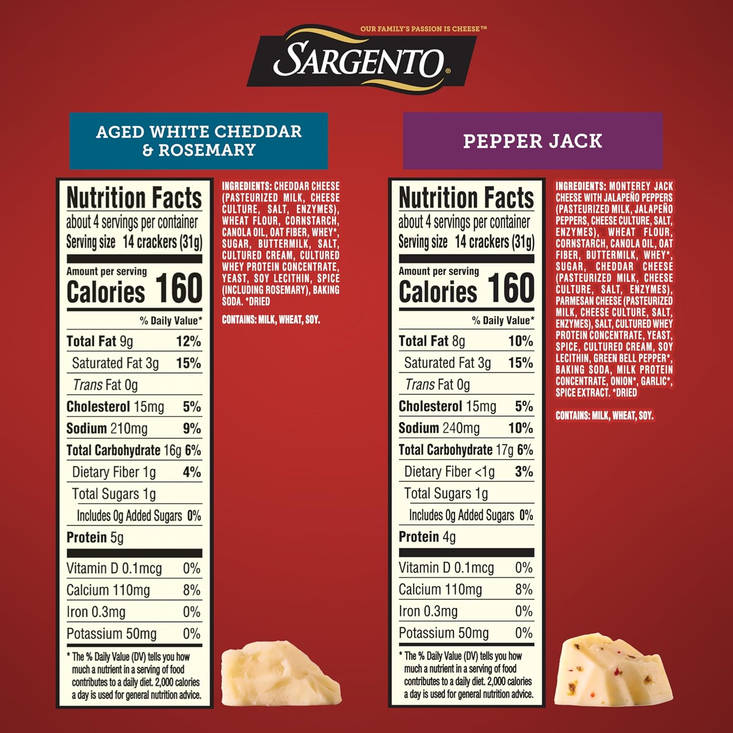 Sargento® Cheese Bakes Aged White Cheddar and Rosemary and Pepper Jack Crackers, Cheese Crackers Variety Pack (2 Flavors), 3 Bags