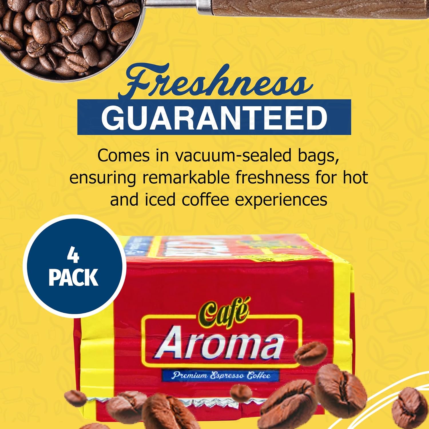 Café Aroma Dark Roast Espresso Ground Coffee, Authentic Cuban Style Coffee, Vacuum Sealed, Ground Espresso Beans, 8.8 oz (4-Pack)