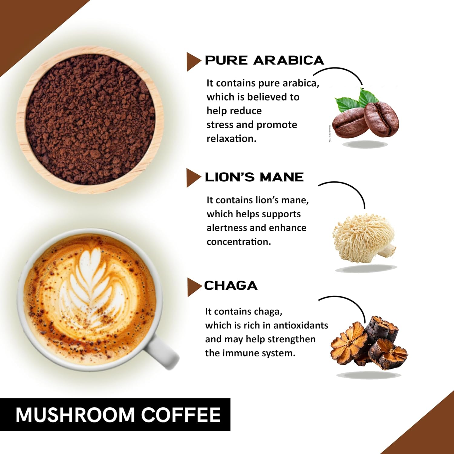 COFFEECURRY Mushroom Coffee (50 Grams, 1 Month Pack) - Mushroom Turkeytail, Cordyceps, Chaga Instant Coffee