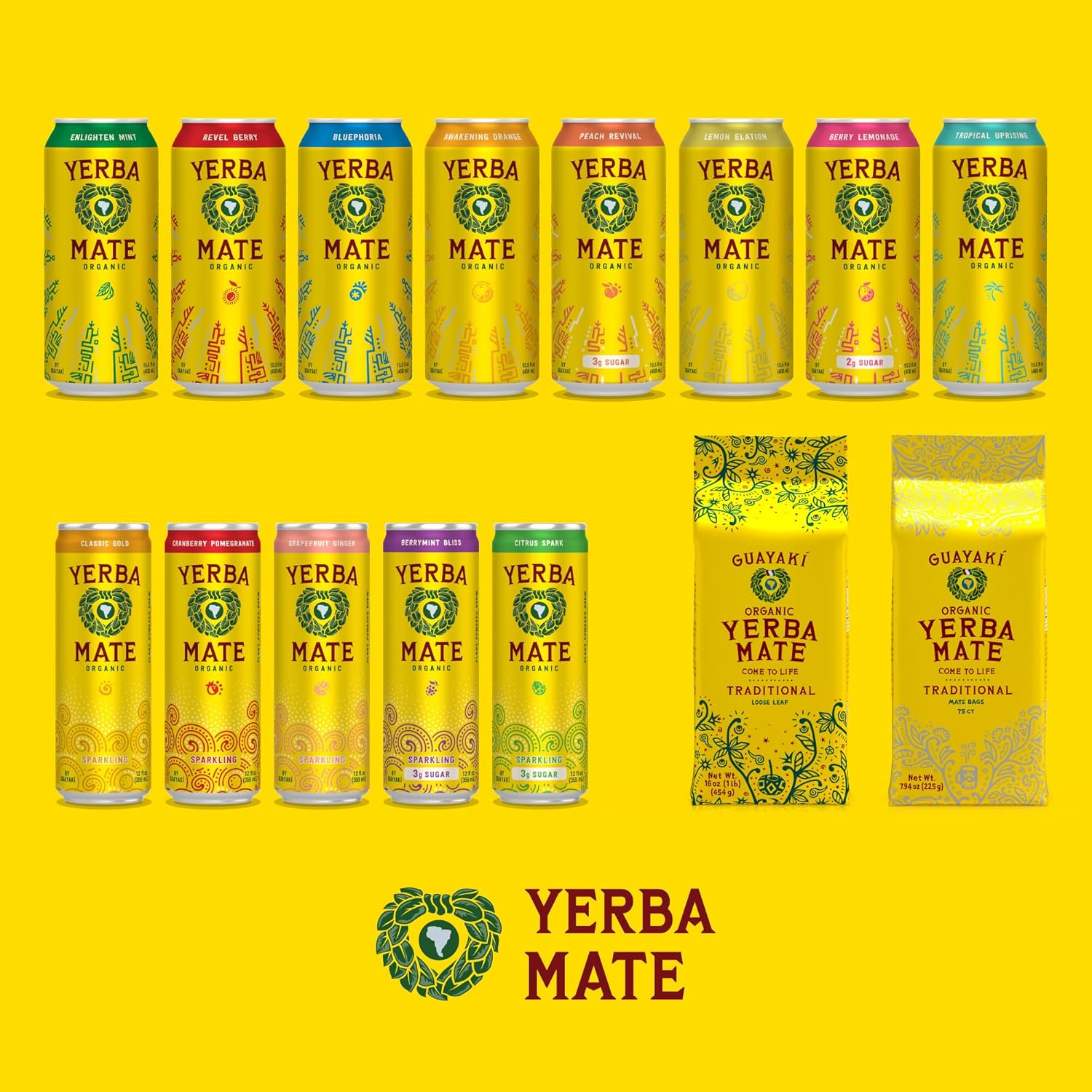 Guayakí Yerba Mate, Organic Sparkling Energy Drink Alternative, Cranberry Pomegranate, 80mg Natural Plant Based Caffeine, Smooth Energy & Focus, Carbonated, 15.5 Oz (Pack of 12) (Packaging May Vary)